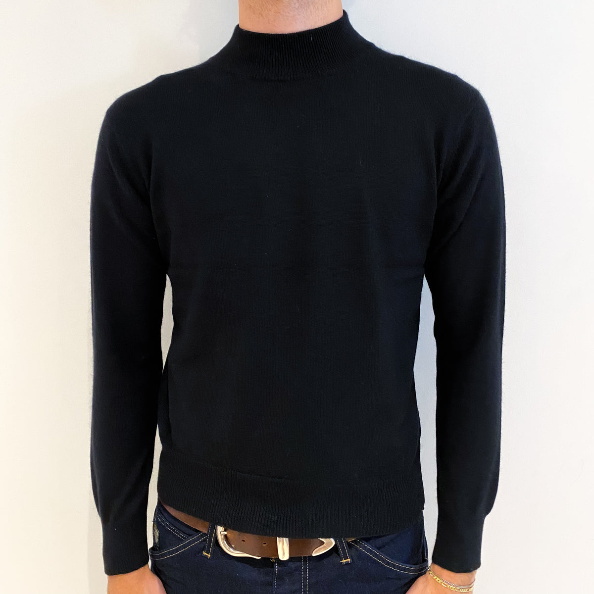 Men's Black Cashmere Turtle Neck Jumper Medium