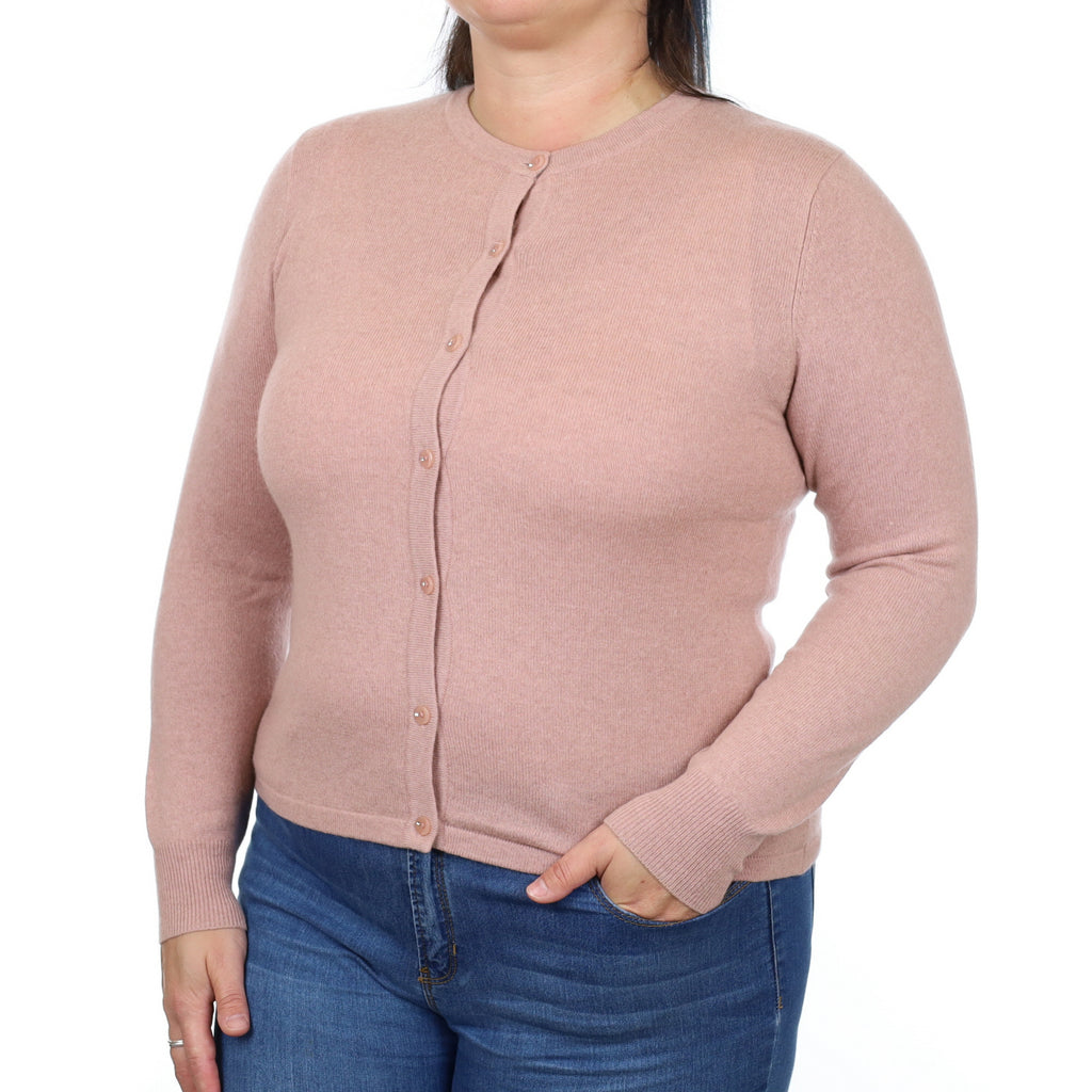 Faded Heather Pink Cashmere Crew Neck Cardigan Large