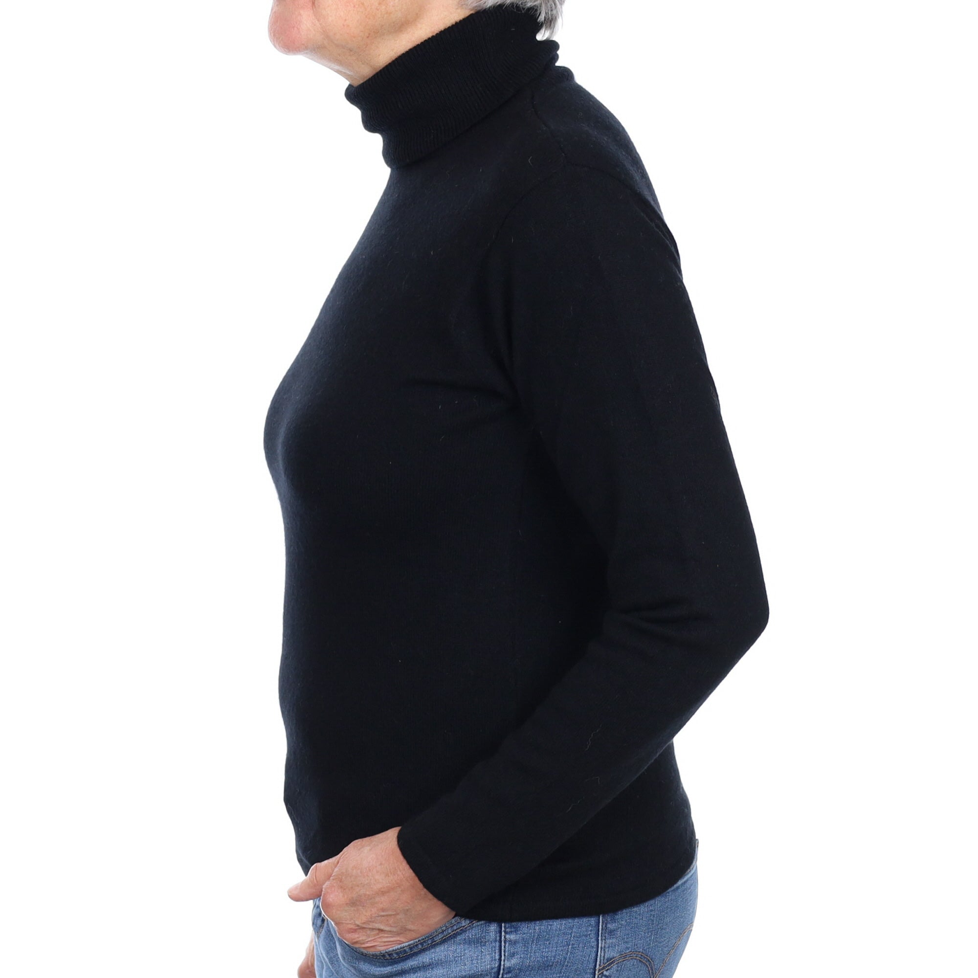 Black Cashmere Polo Neck Jumper Medium