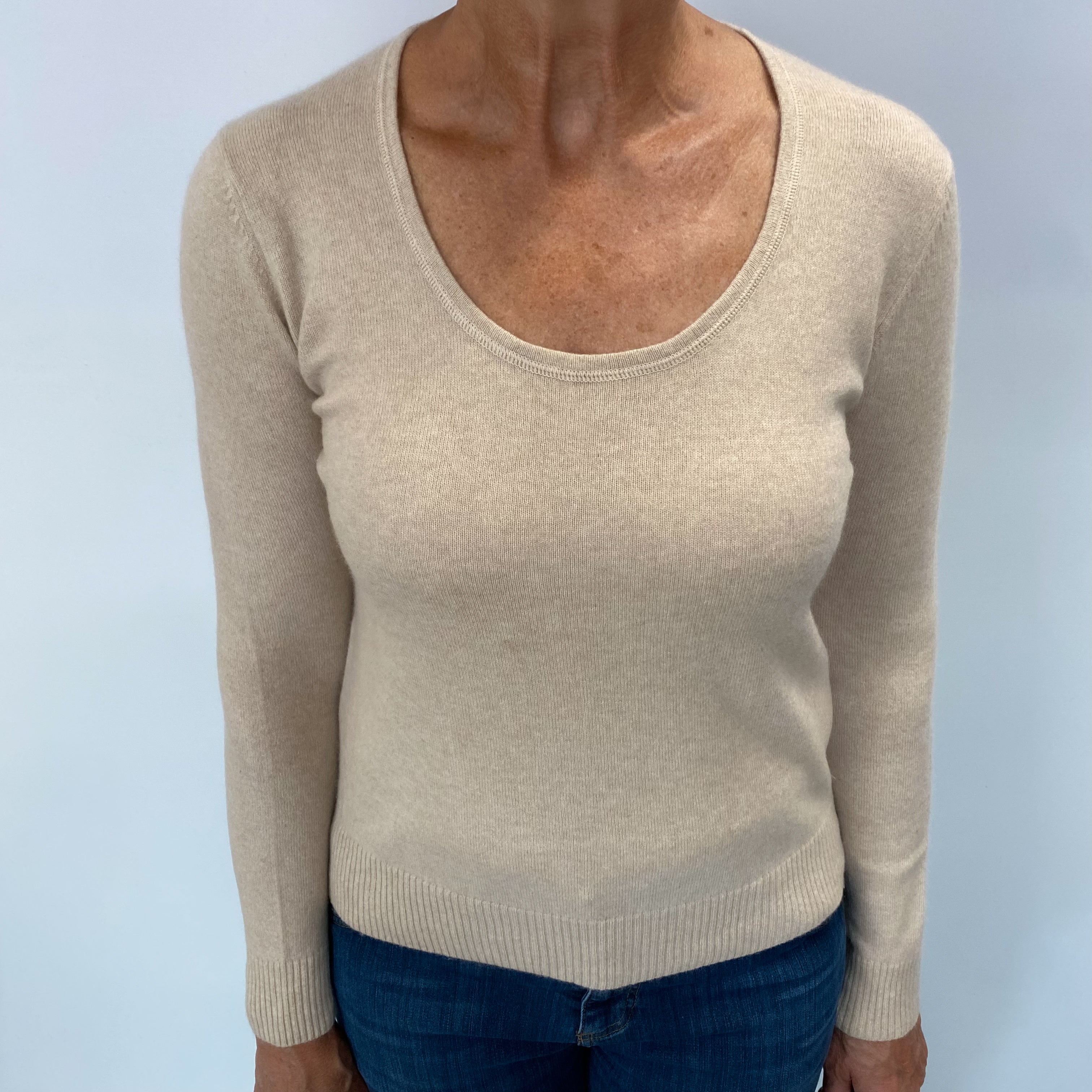 Oatmeal Beige Cashmere Scoop Neck Jumper Medium