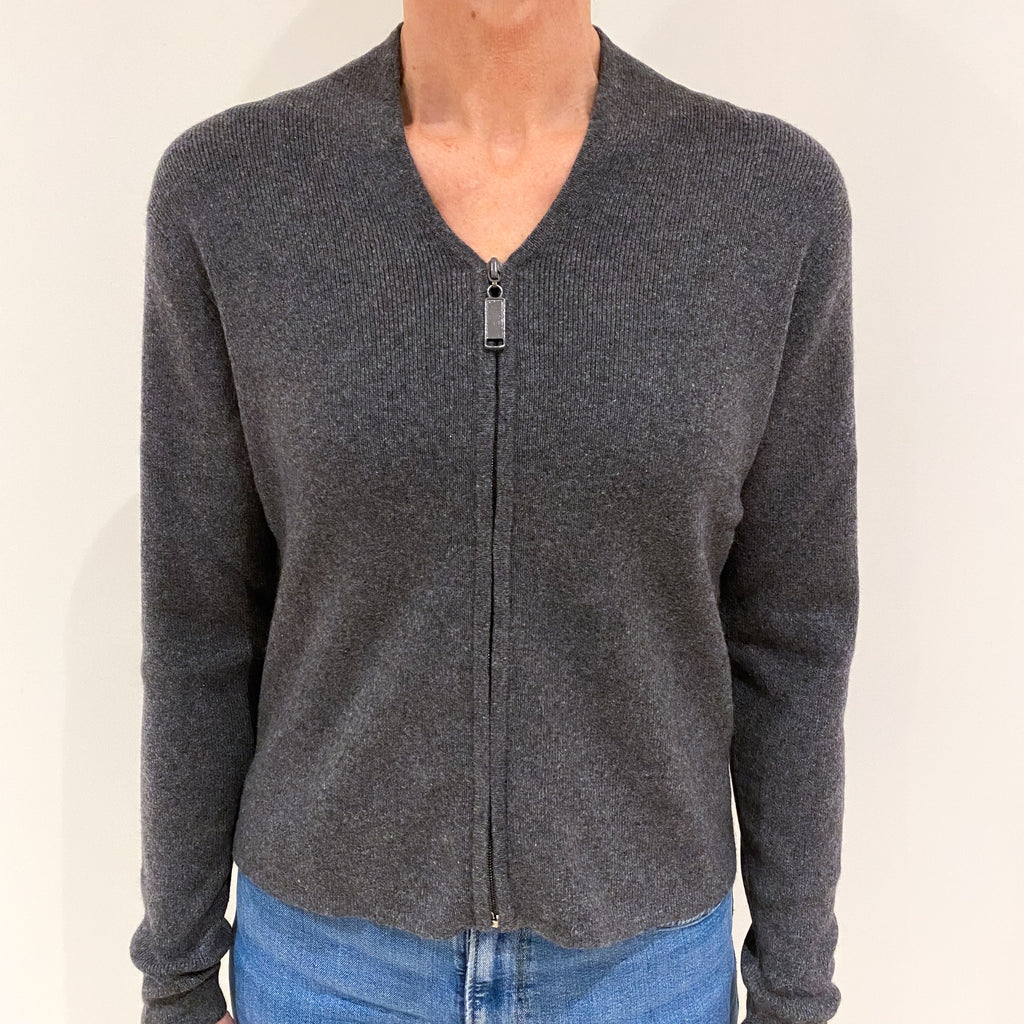 Slate Grey Heavy knit Cashmere Zip Up Cardigan Small