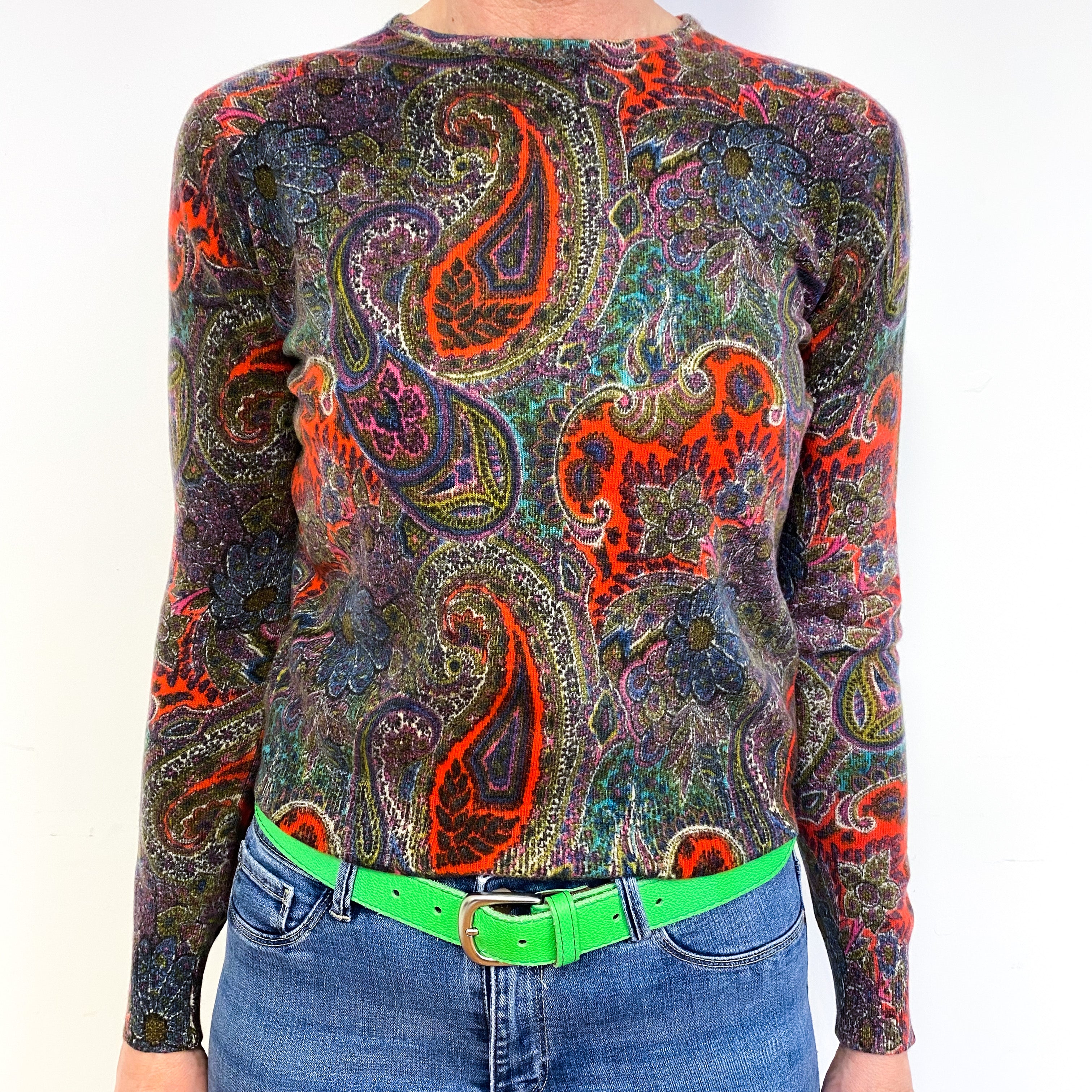 Paisley Print Cashmere Crew Neck Jumper Medium