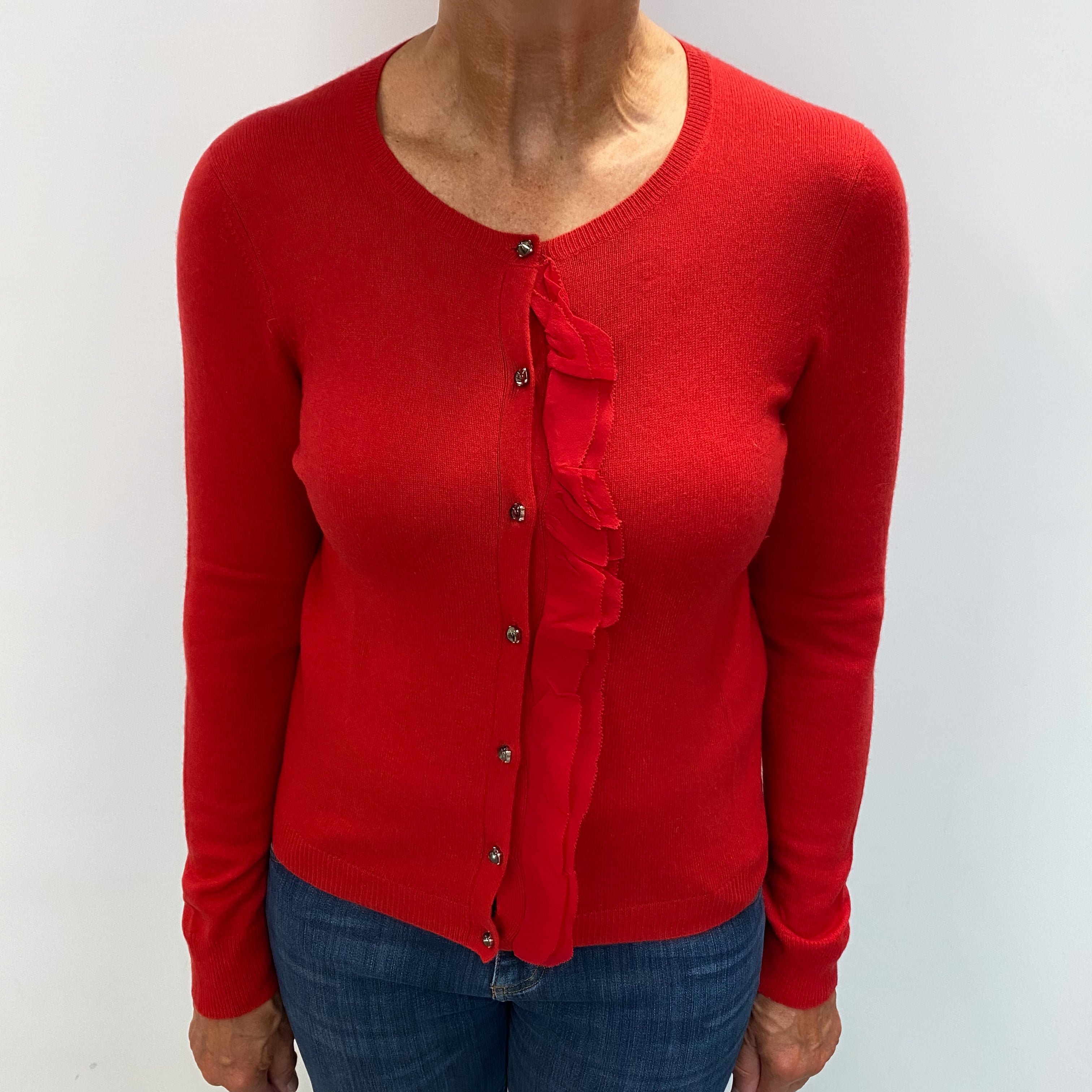 Phoenix Red Cashmere Crew Neck Cardigan Medium