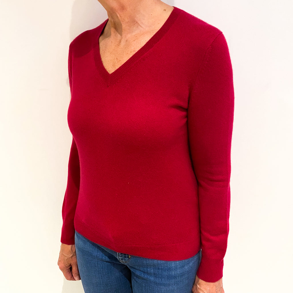Cherry Pink Cashmere V Neck Jumper Medium