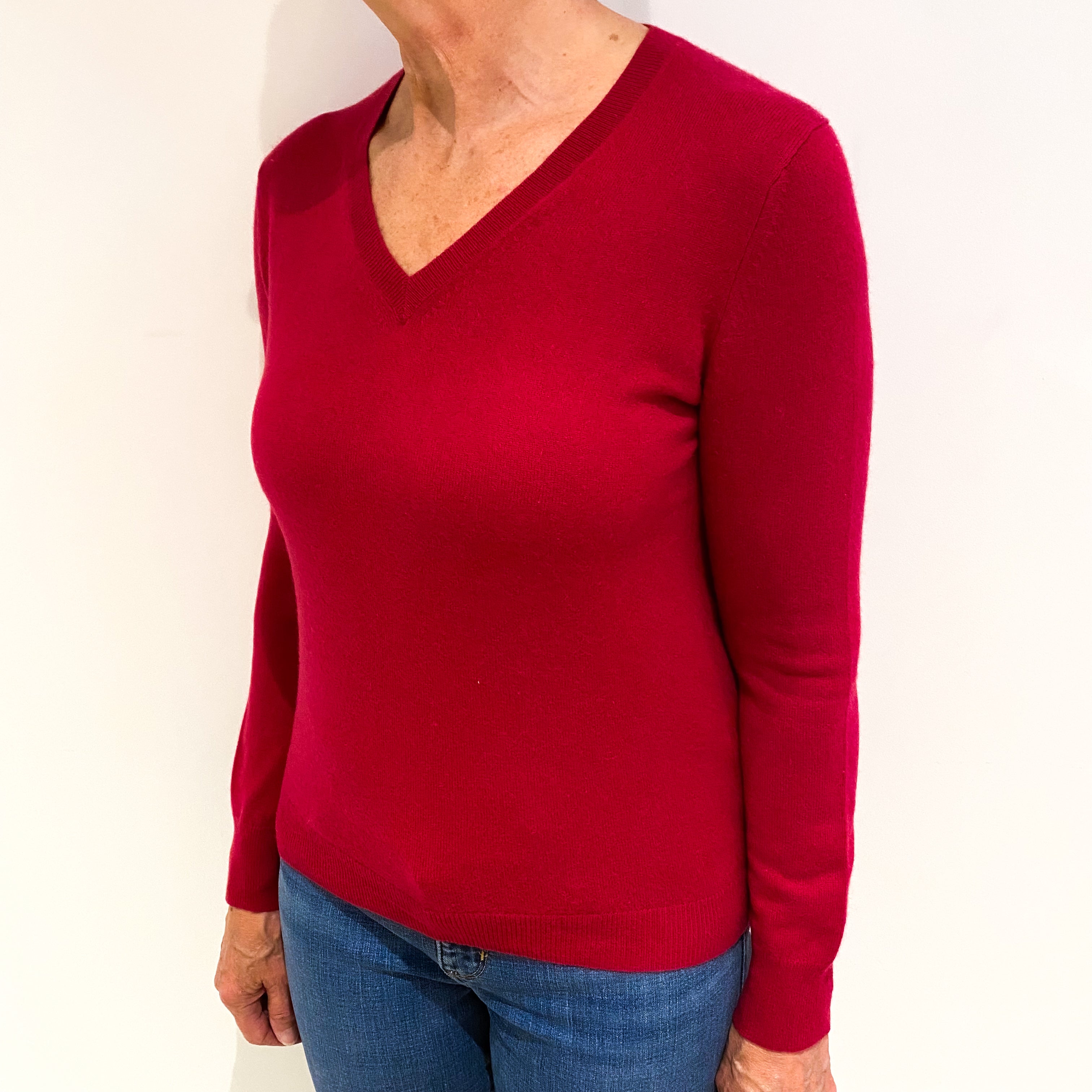 Cherry Pink Cashmere V Neck Jumper Medium