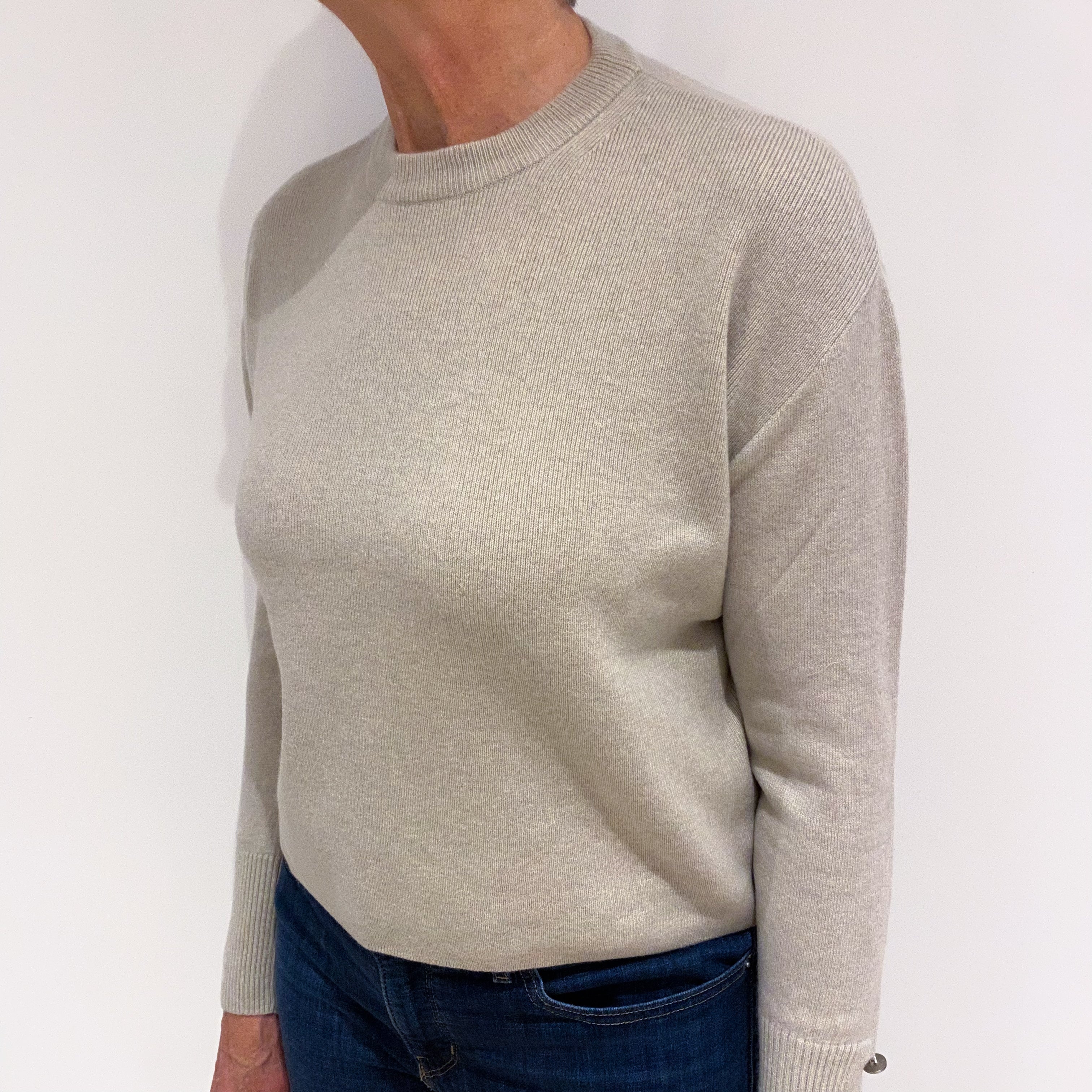 Oatmeal Beige Cashmere Crew Neck Jumper Medium