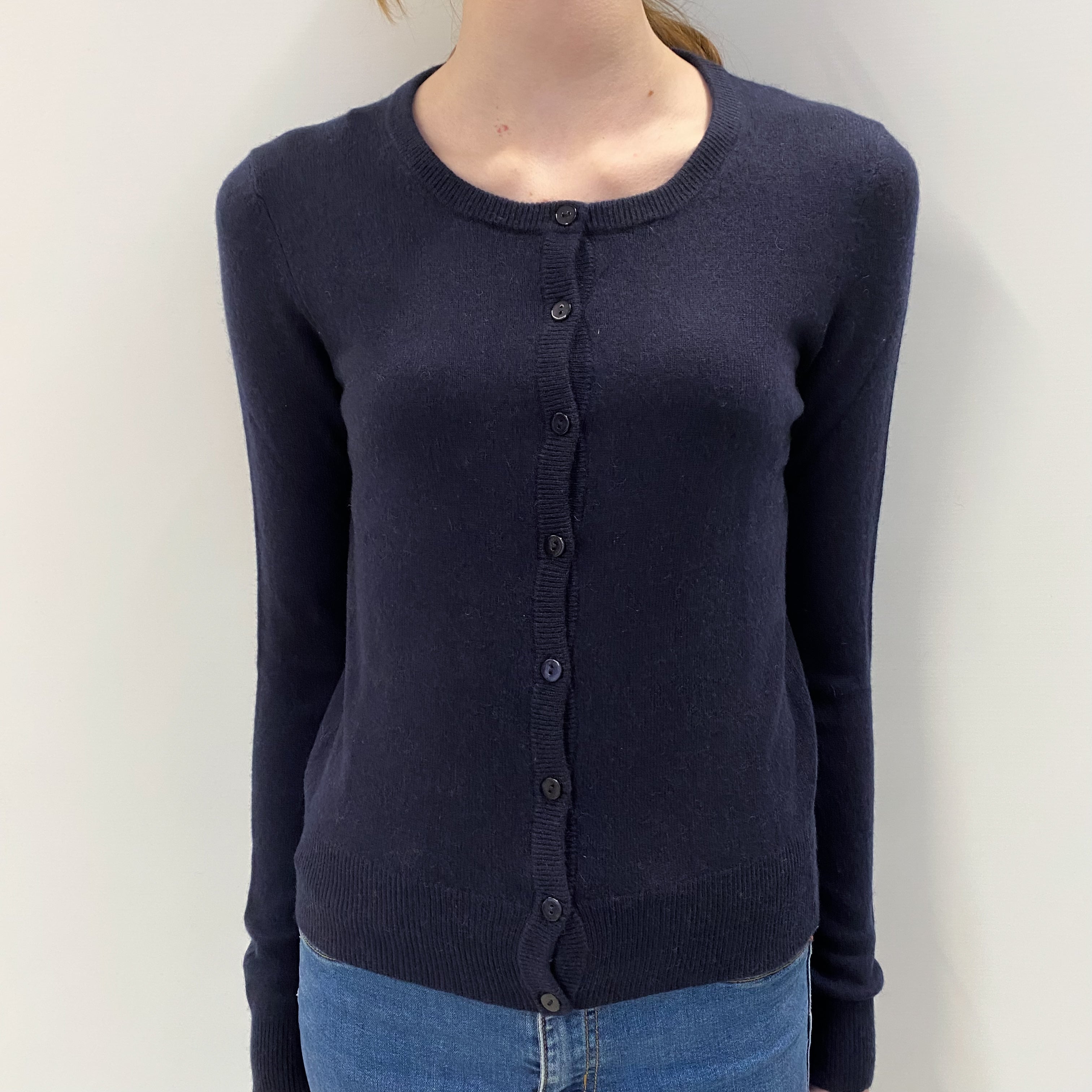 Dark Navy Cashmere Crew Cardigan Extra Small