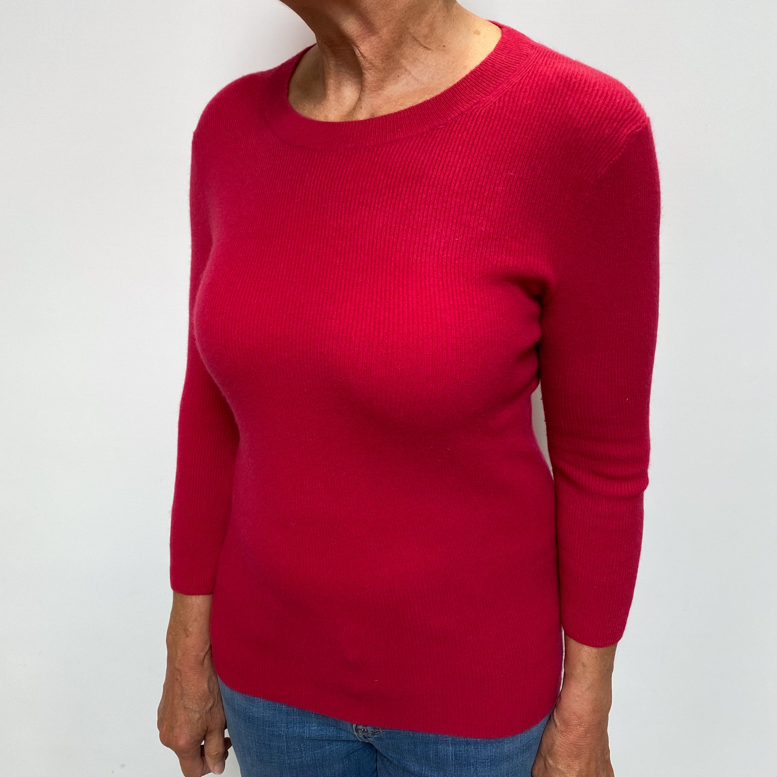 Cherry Red Skinny Rib Cashmere Crew Neck Jumper Medium