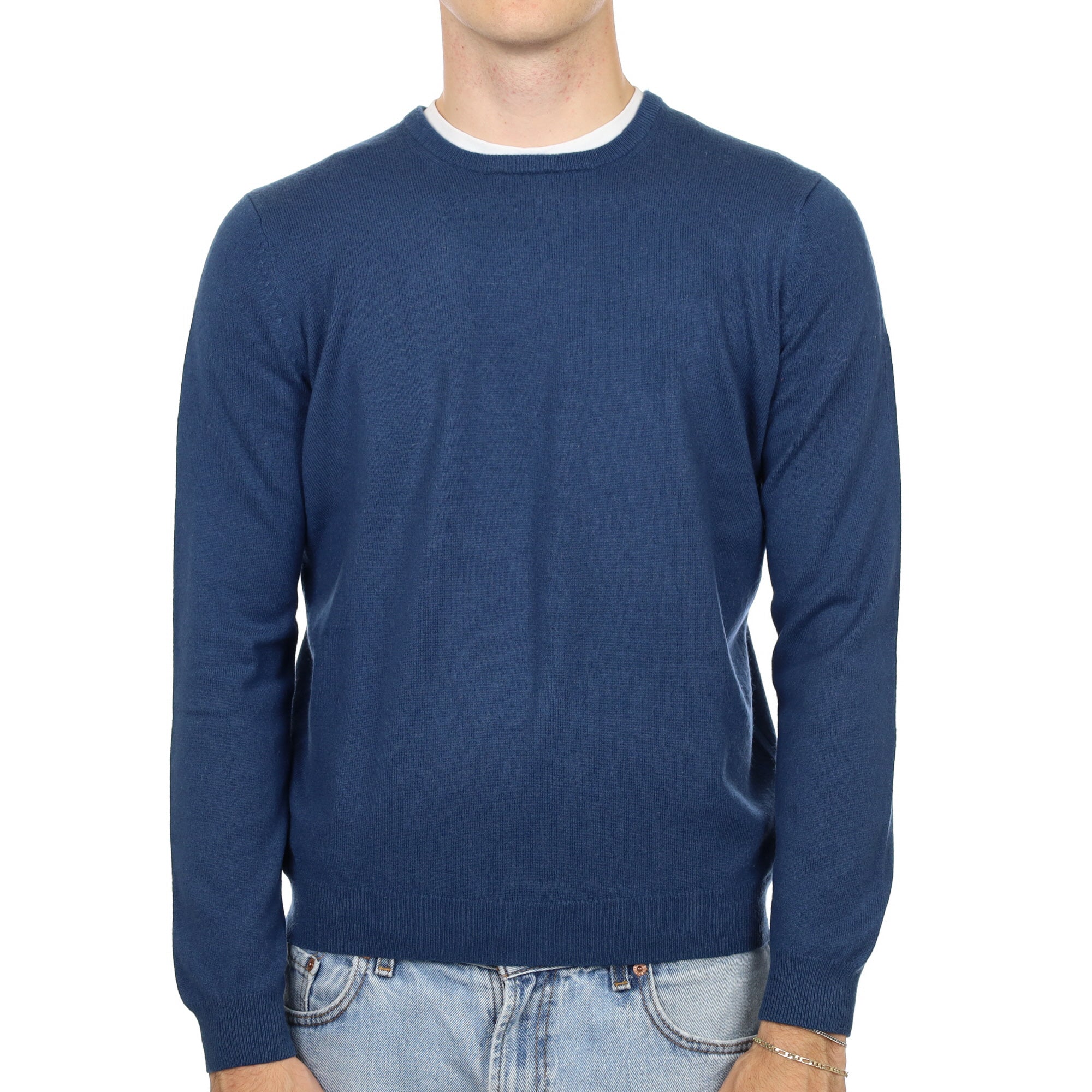 Men' Deep Ocean Blue Cashmere Crew Neck Jumper Medium