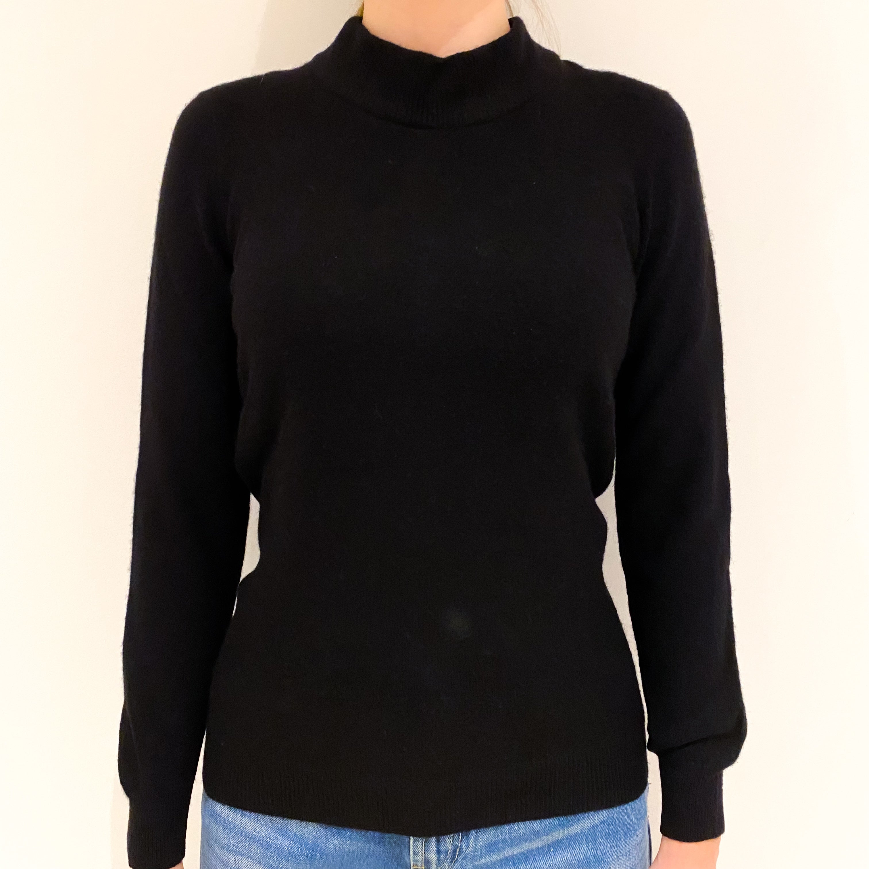 Jaeger Black Cashmere Turtle Neck Jumper Extra Small