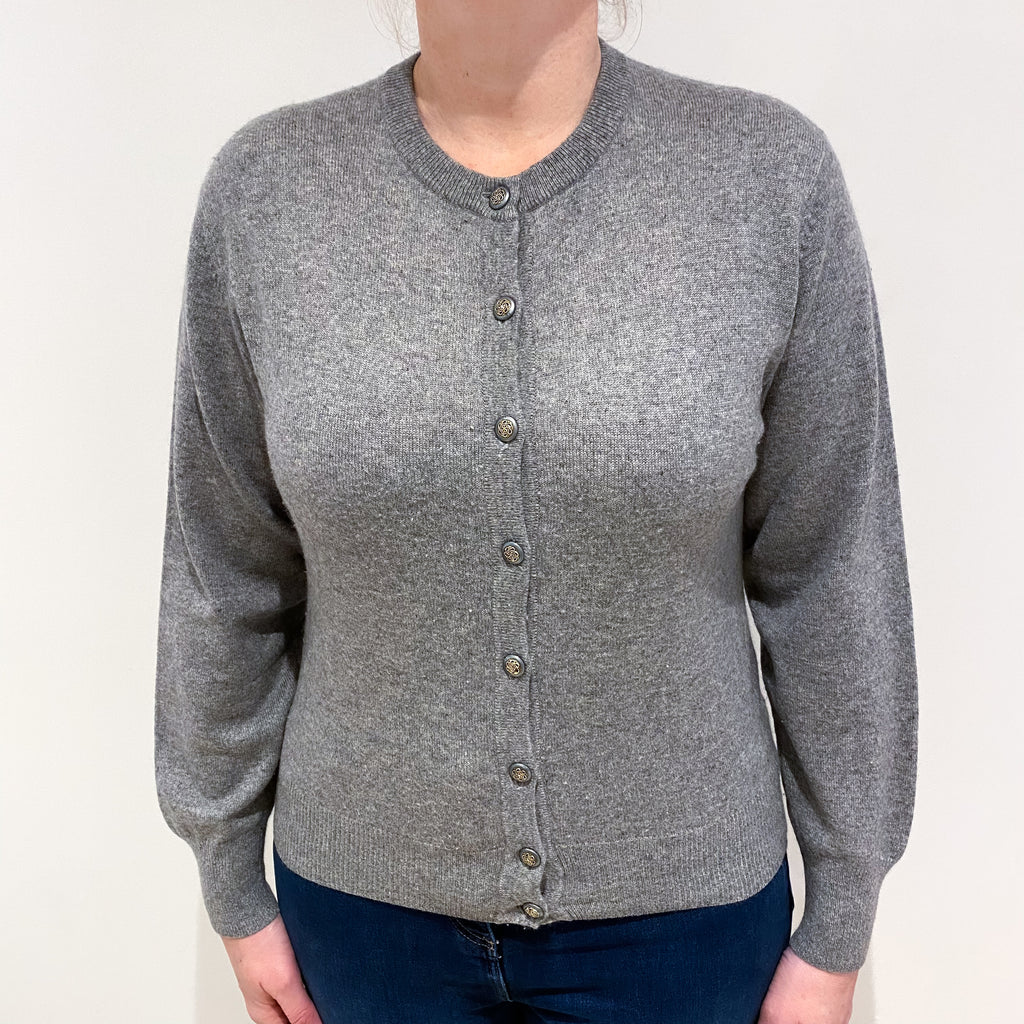 Steel Grey Cashmere Crew Neck Cardigan Large