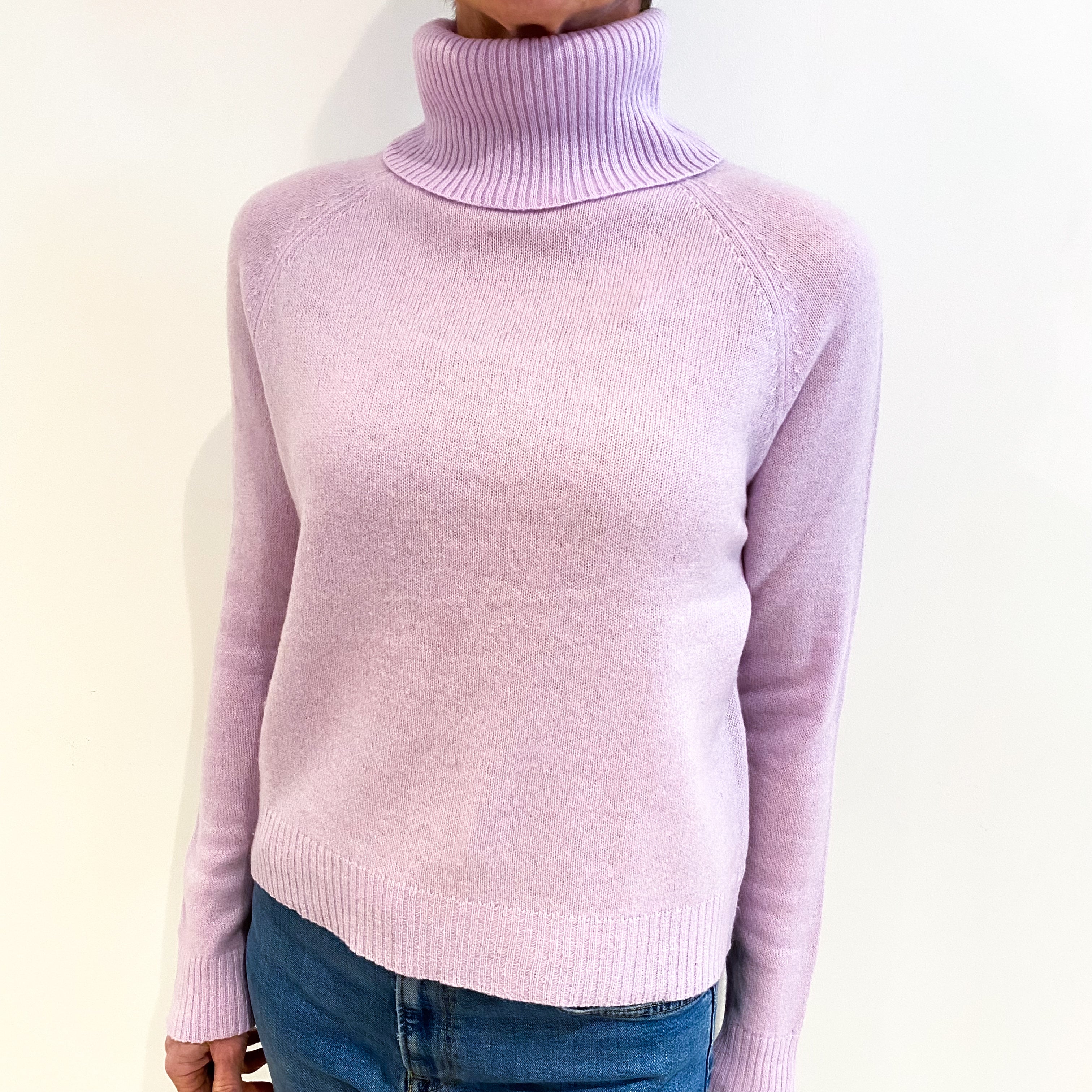 Pale Lilac Purple Cashmere Polo Neck Jumper Small