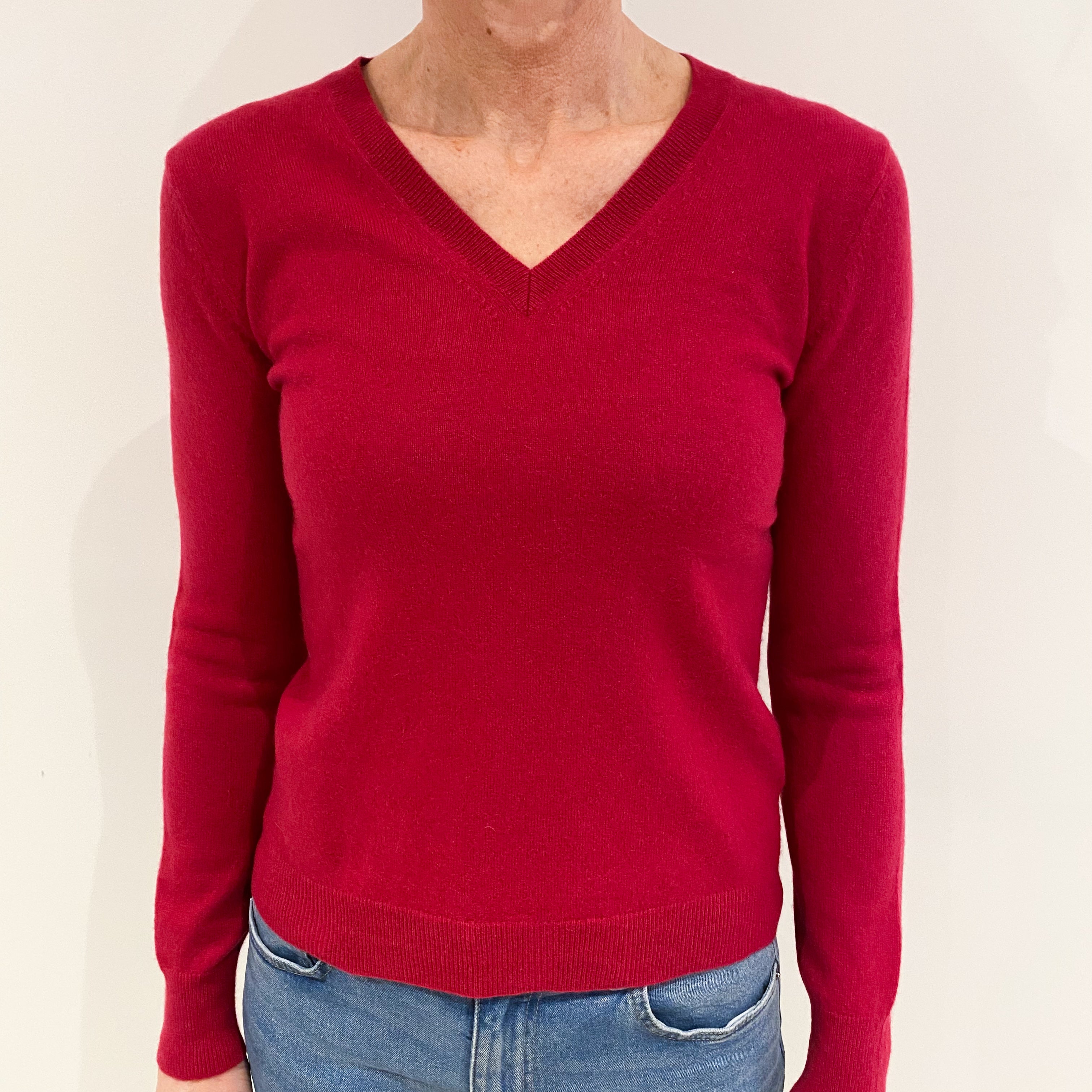 Ruby Red Cashmere V Neck Jumper Small