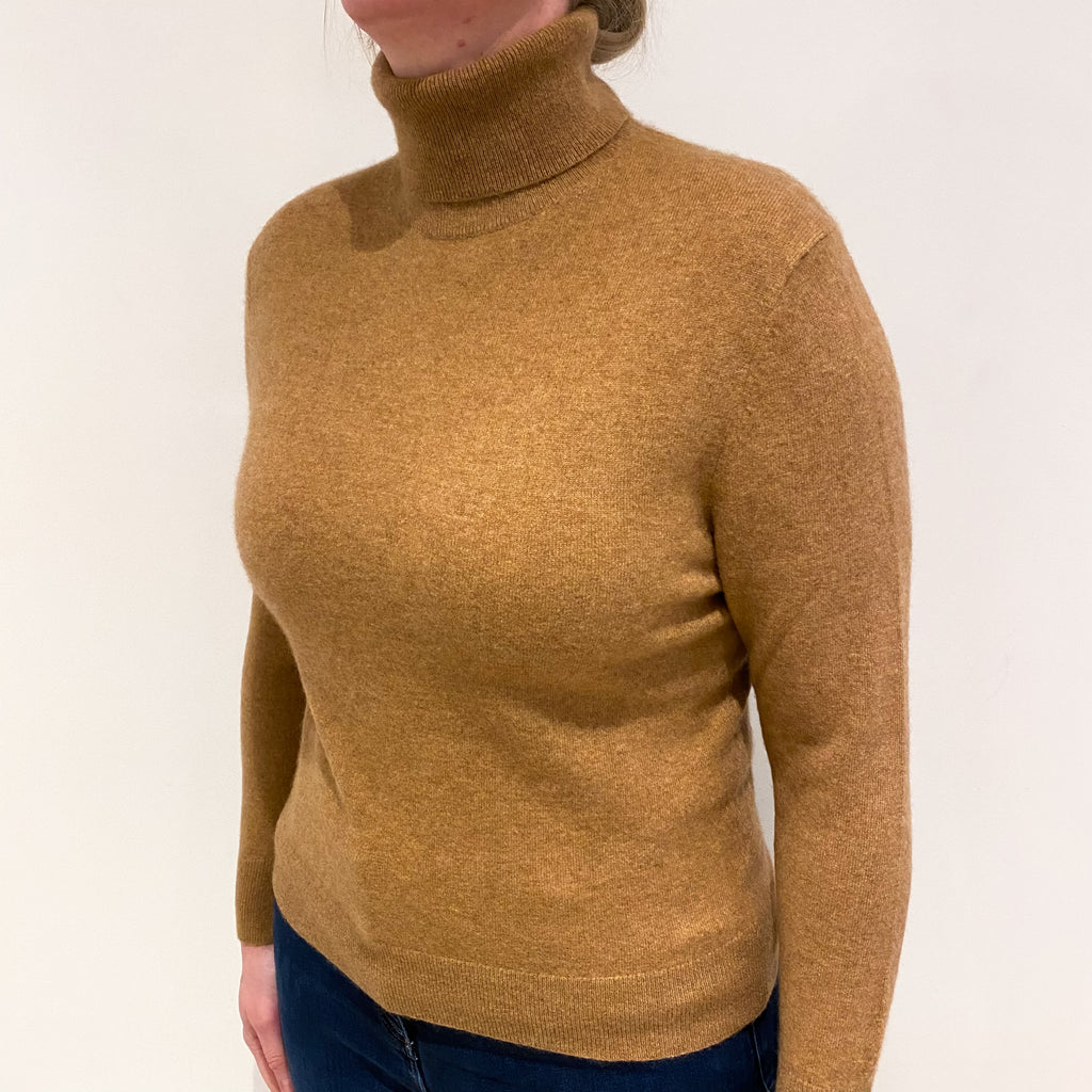 Butterscotch Brown Cashmere Polo Neck Jumper Large
