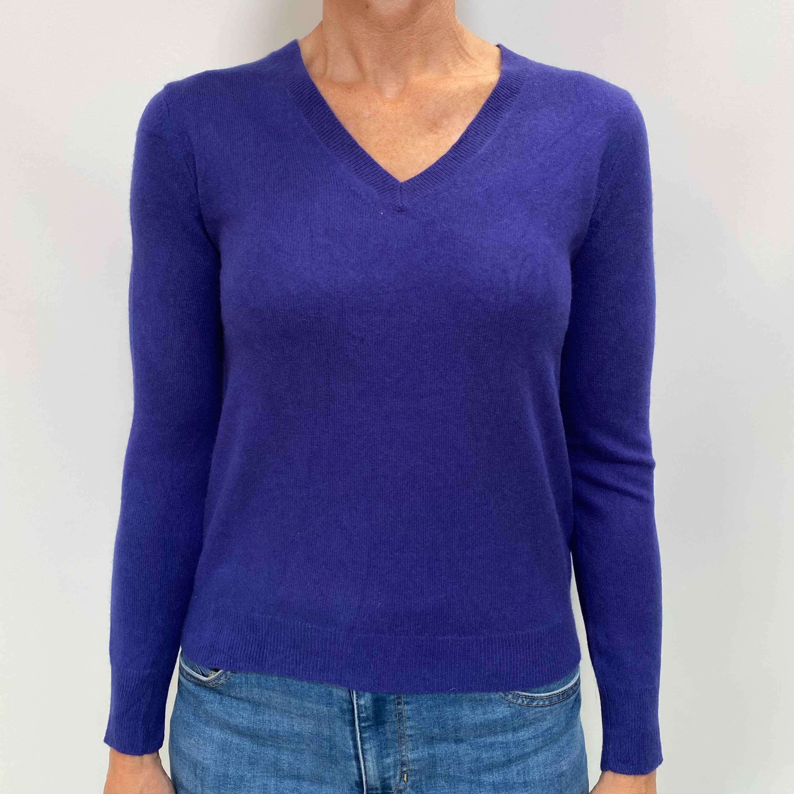 Indigo Blue Cashmere V Neck Jumper Small