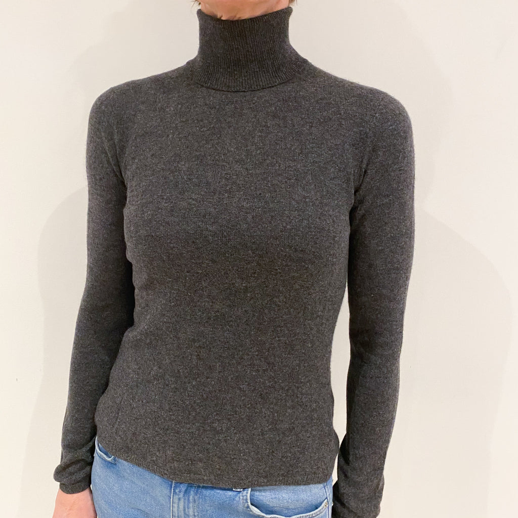 Dark Slate Grey Cashmere Polo Neck Jumper Small