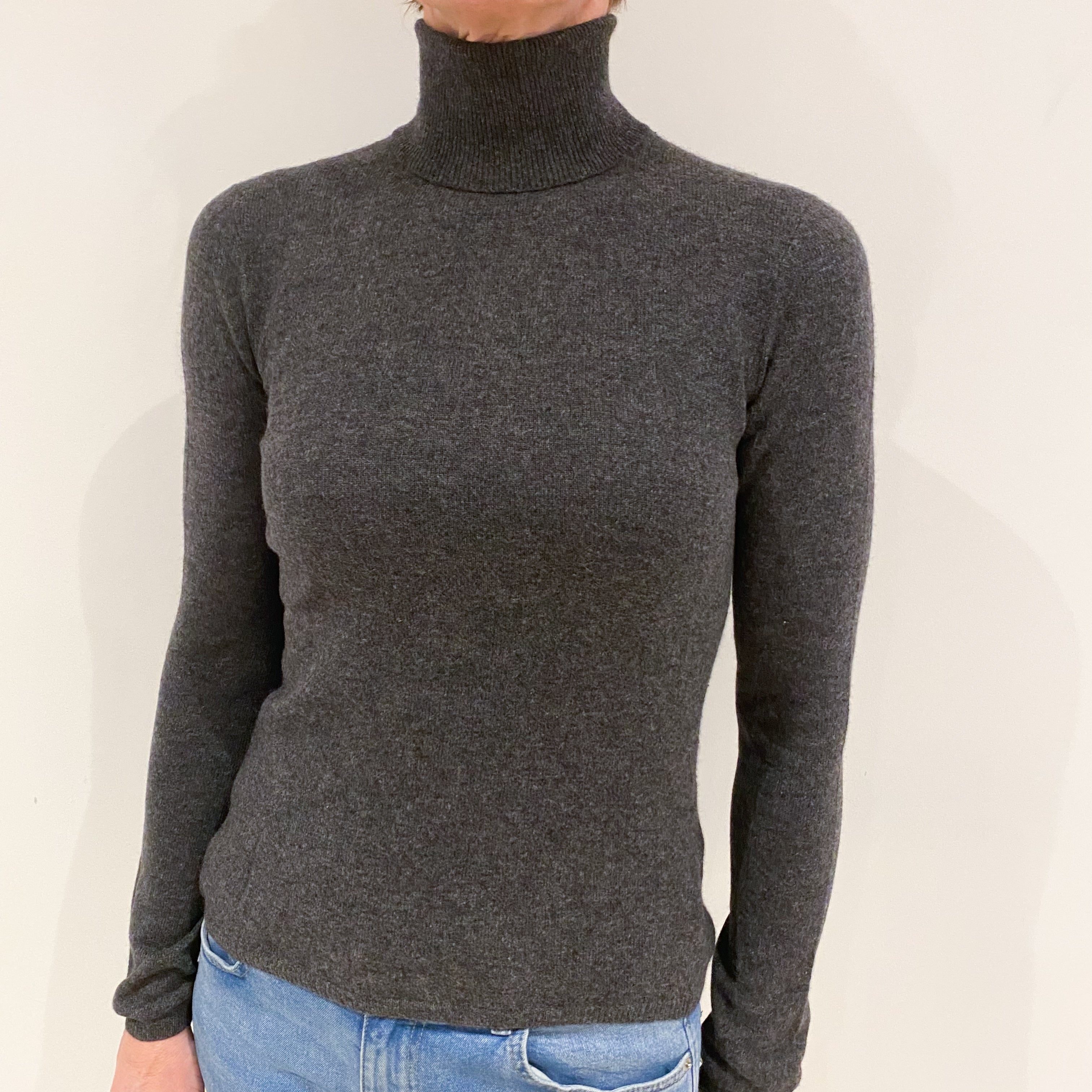 Dark Slate Grey Cashmere Polo Neck Jumper Small