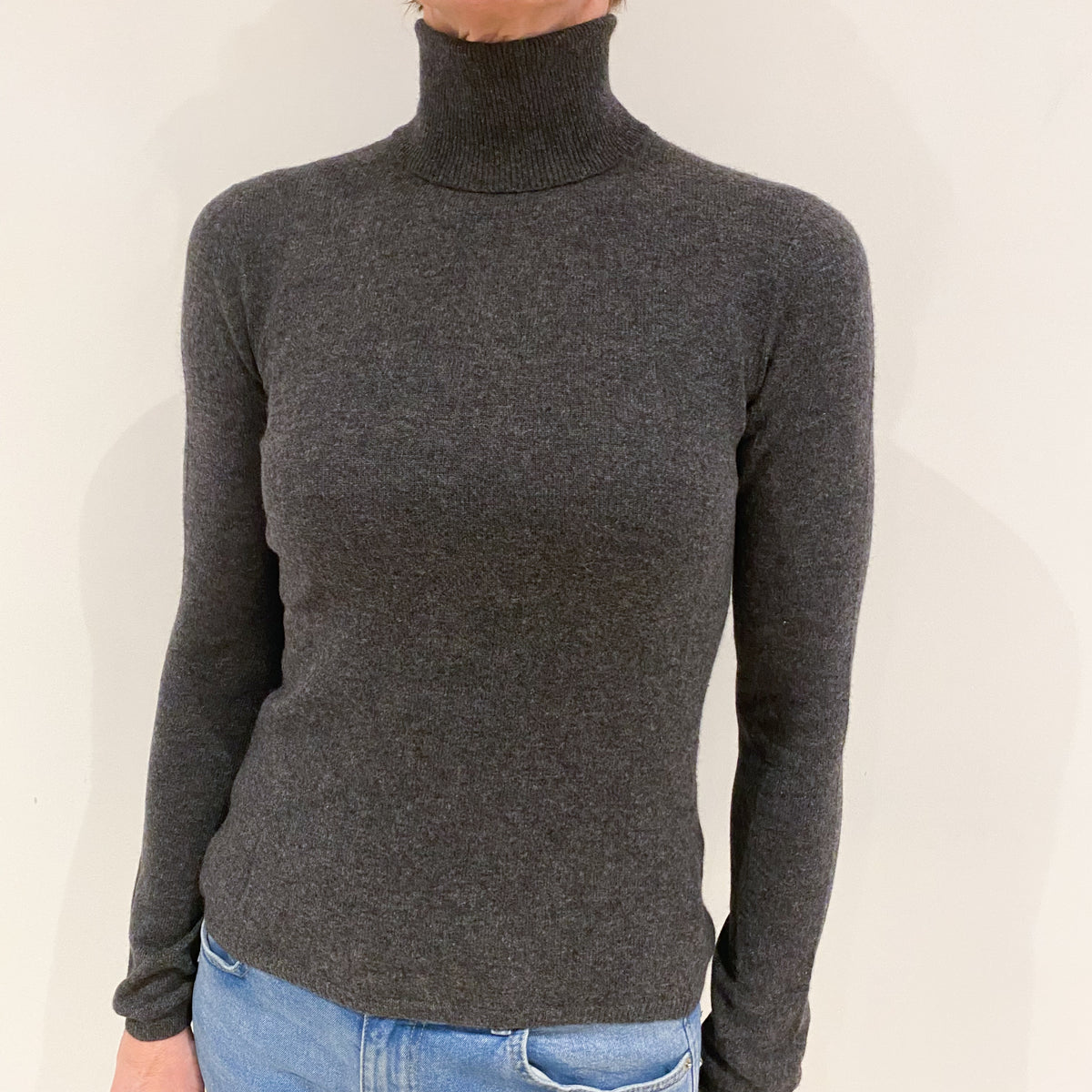 Dark Slate Grey Cashmere Polo Neck Jumper Small