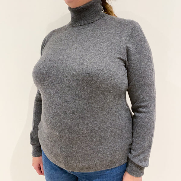 Slate Grey Cashmere Polo Neck Jumper Extra Large