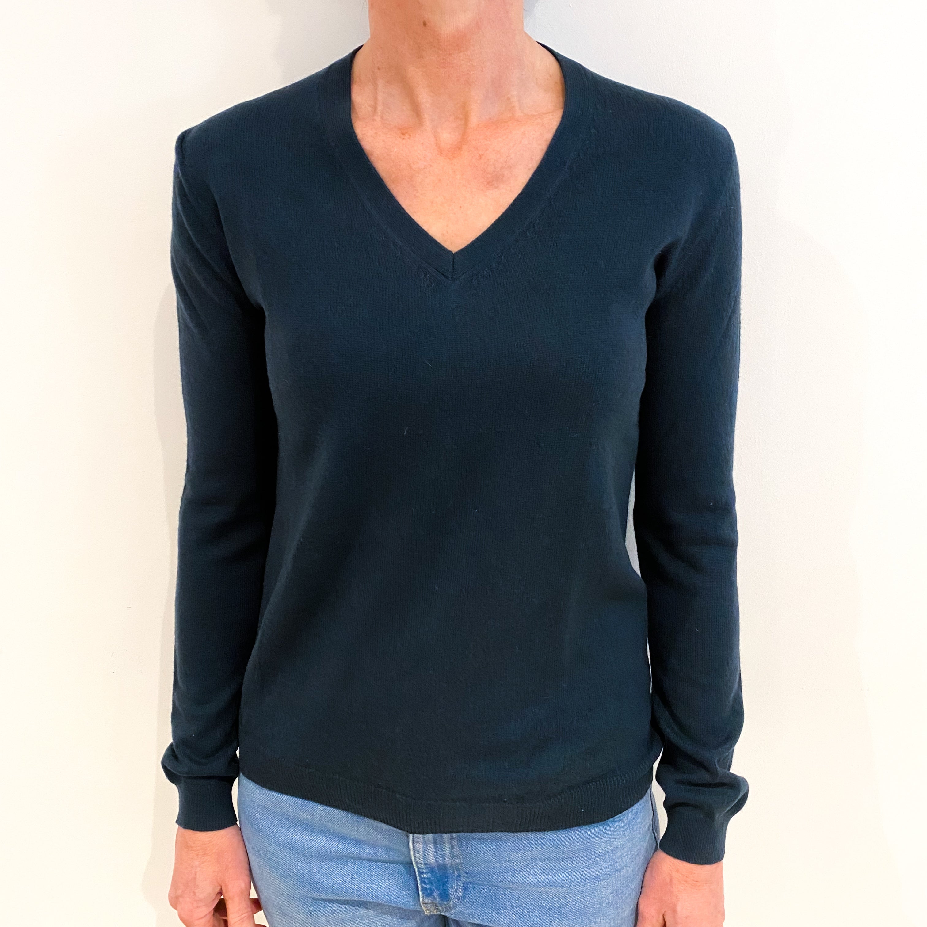 Dark Forest Green Cashmere V Neck Jumper Small