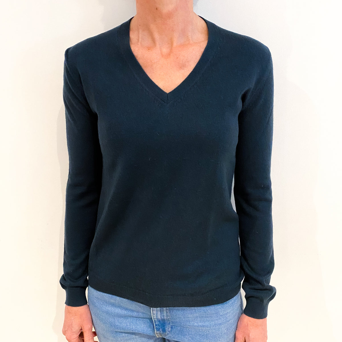 Dark Forest Green Cashmere V Neck Jumper Small