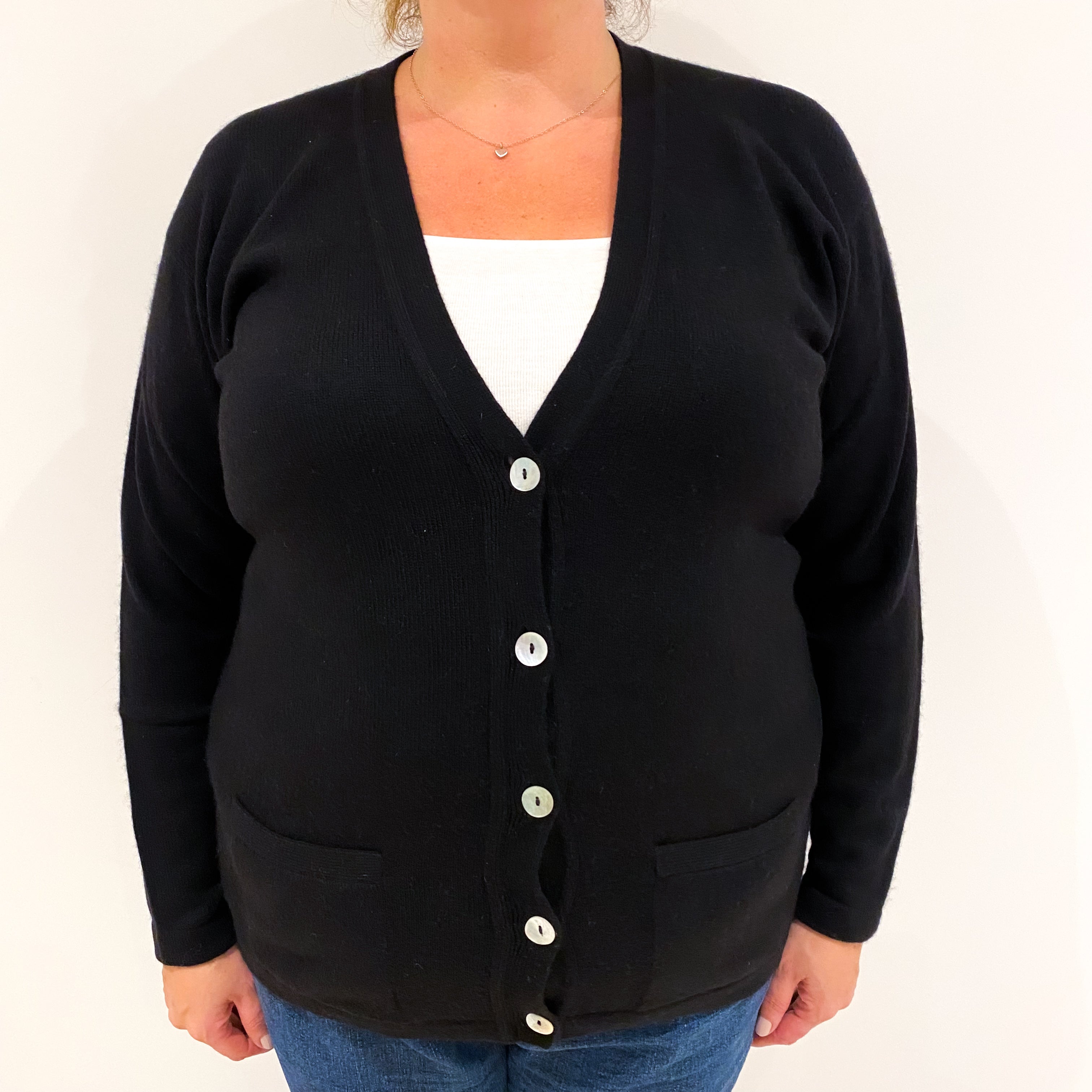 Black Cashmere V-Neck Cardigan Extra Large