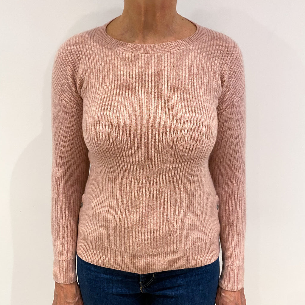 Blush Pink Chunky Rib Cashmere Crew Neck Jumper Medium