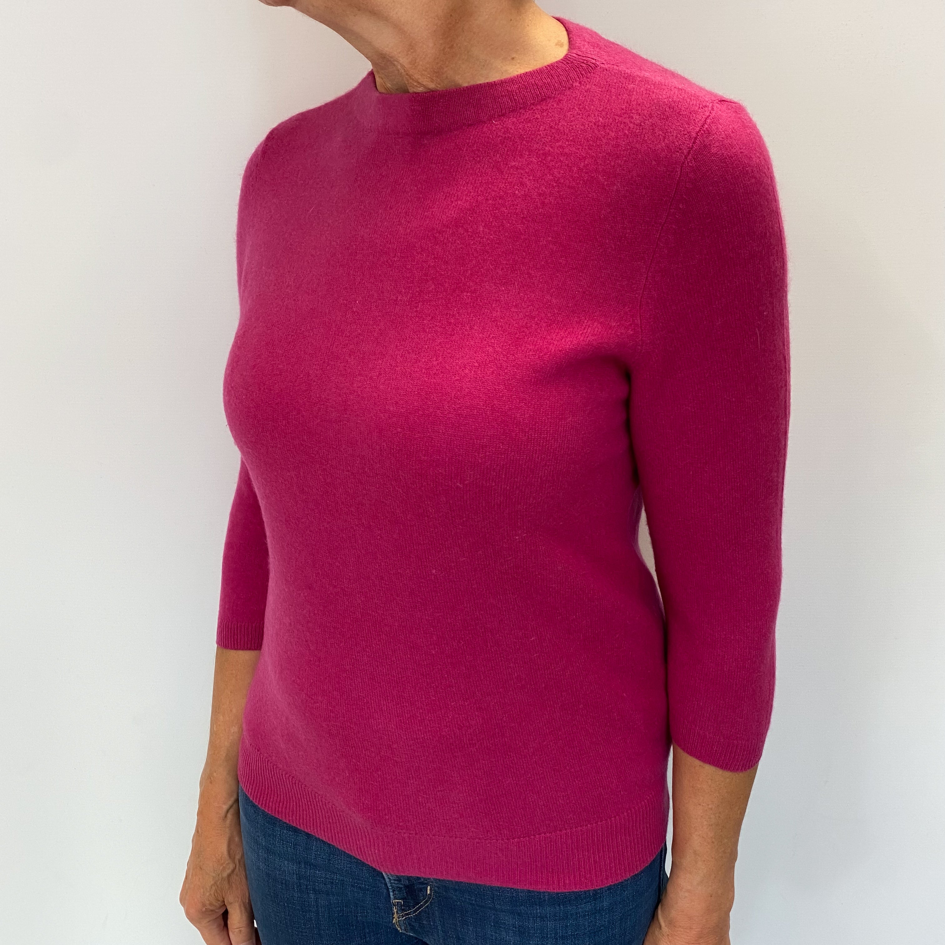 Fuchsia Pink Cashmere Crew Neck Jumper Medium