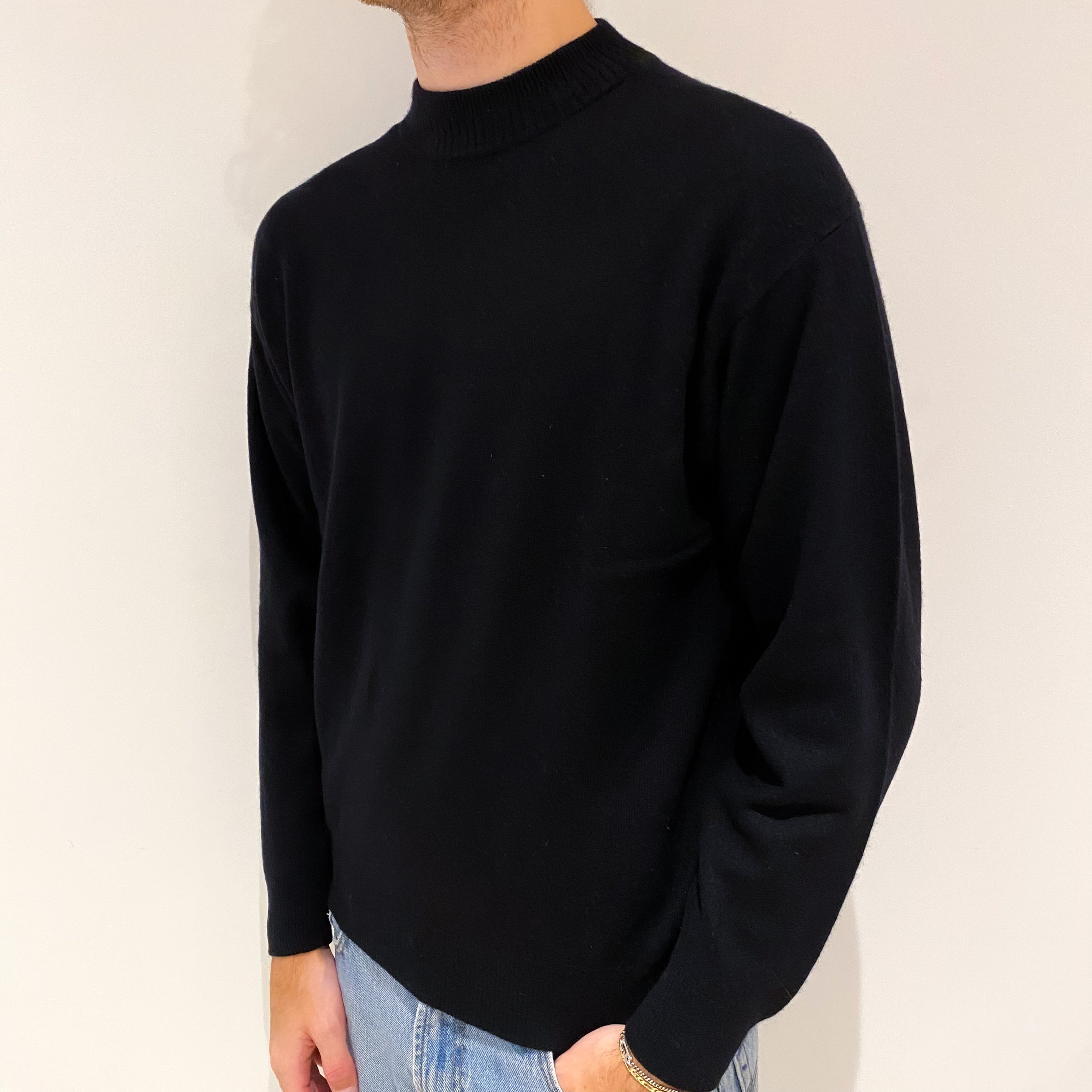 Men's Black Cashmere Turtle Neck Jumper Large
