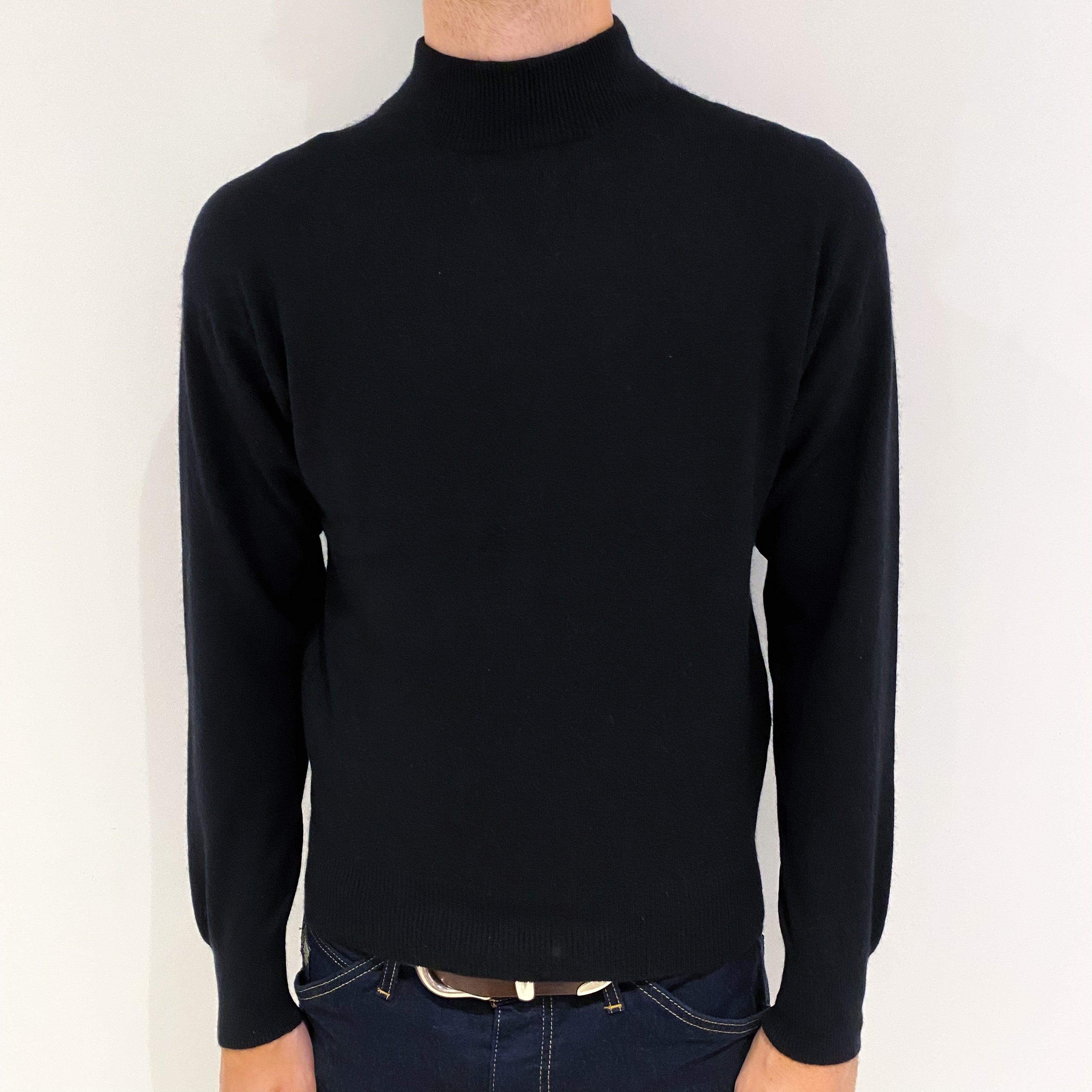 Men's Black Cashmere Turtle Neck Jumper Medium