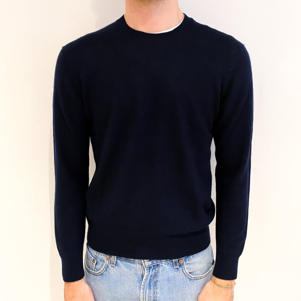 Men's Navy Blue Cashmere Crew Neck Jumper Medium