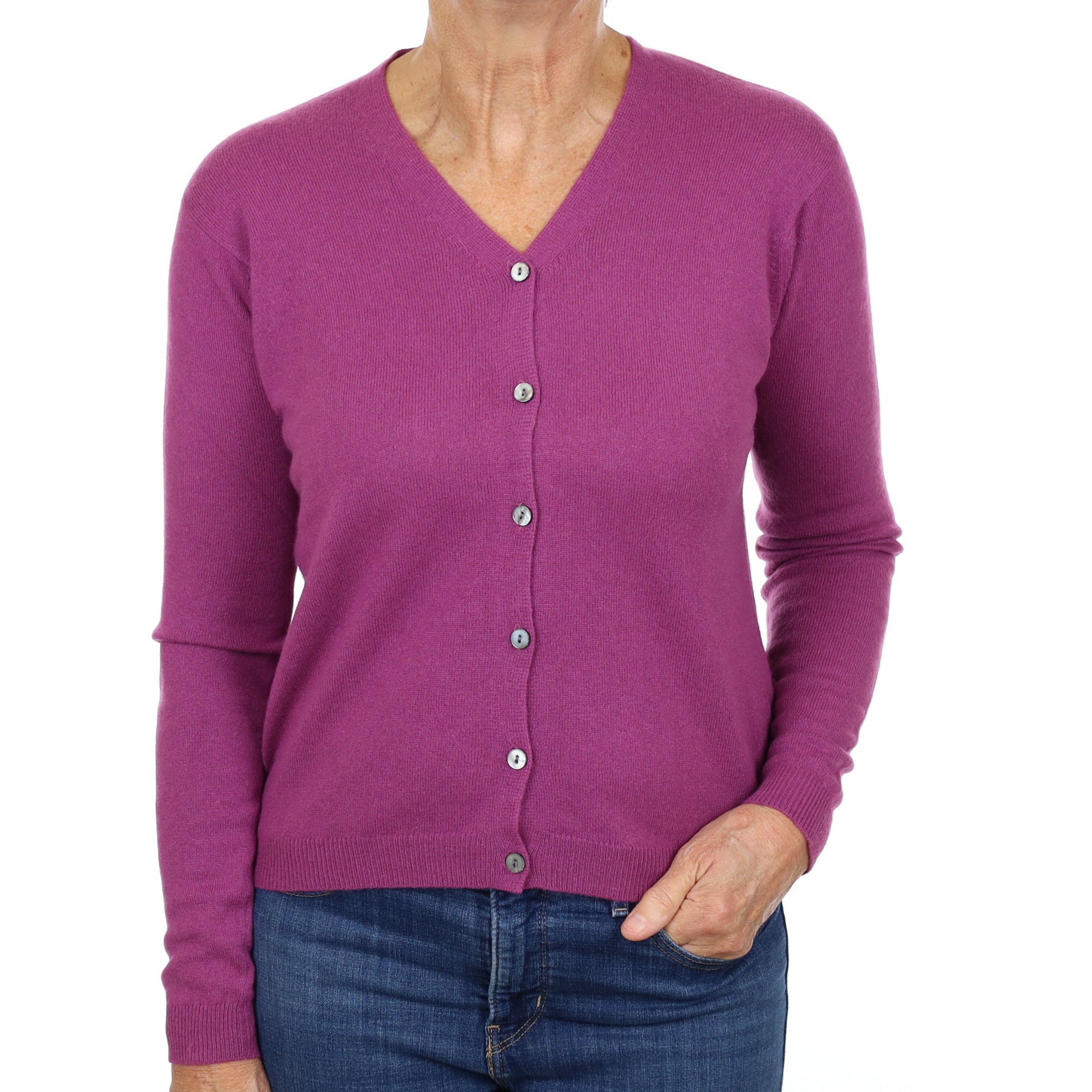 Deep Heather Purple Cashmere V Neck Cardigan Medium