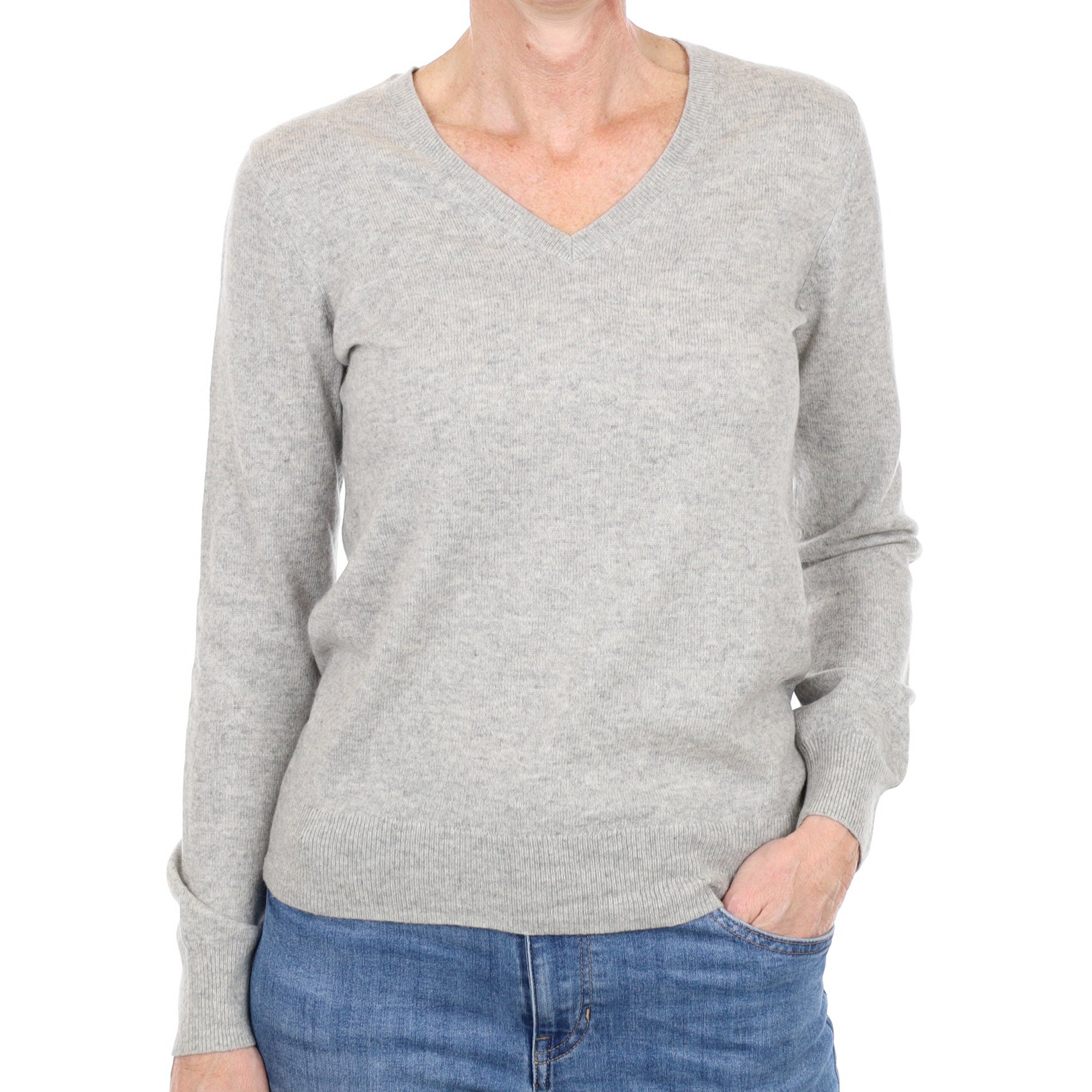 Smoke Grey Cashmere V Neck Jumper Small