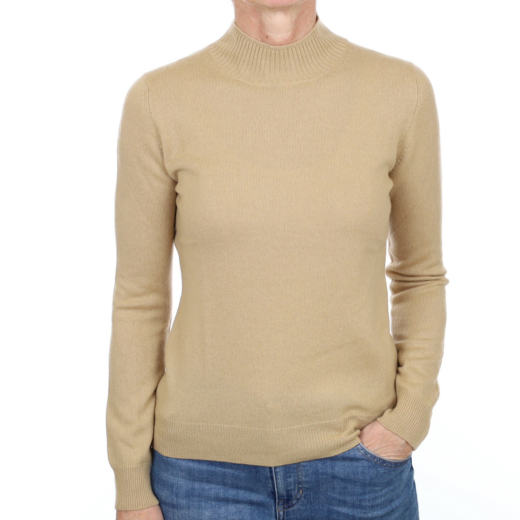 Camel Brown Cashmere Turtle Neck Jumper Small