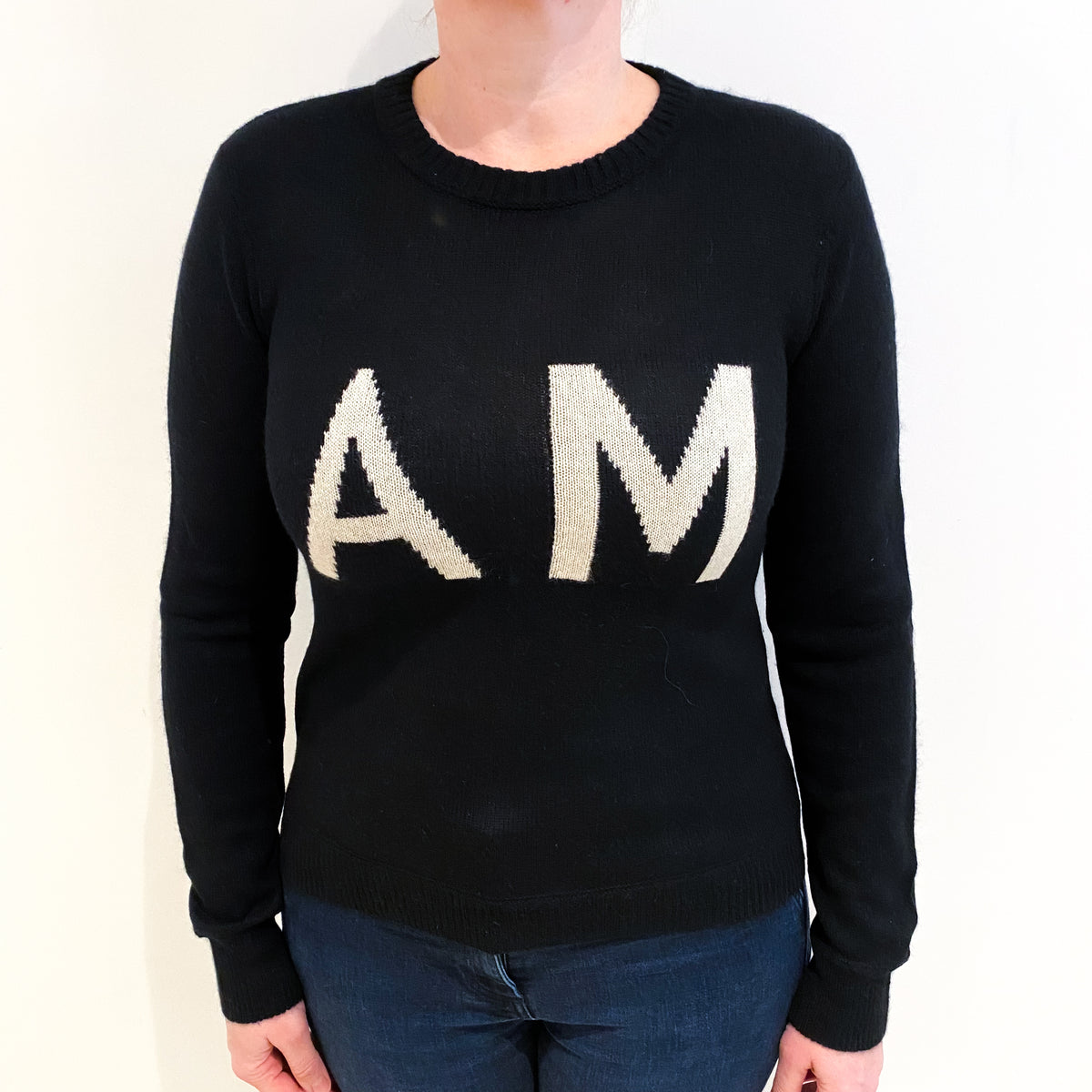 Black ‘AM PM’ Cashmere Crew Neck Jumper Large