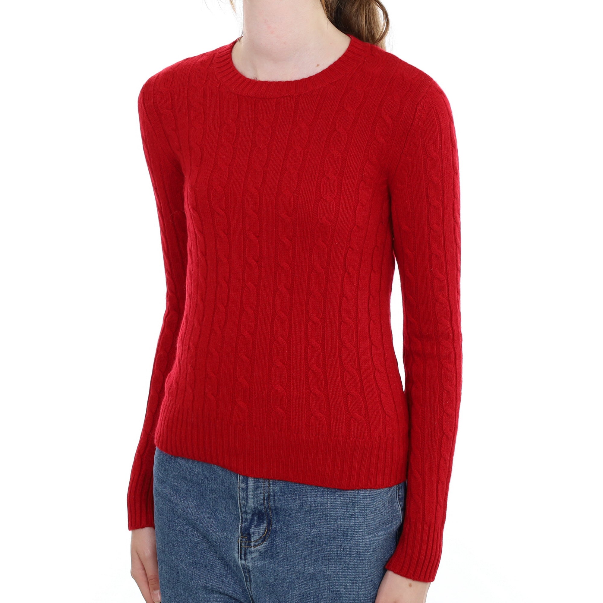 Red Cable Cashmere Crew Neck Jumper Extra Small