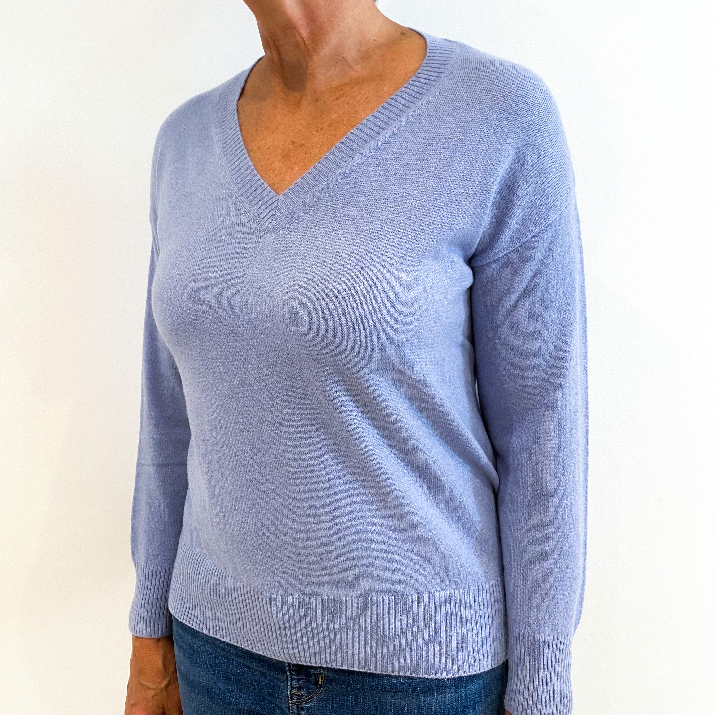 Sky Blue Cashmere V-Neck Jumper Medium