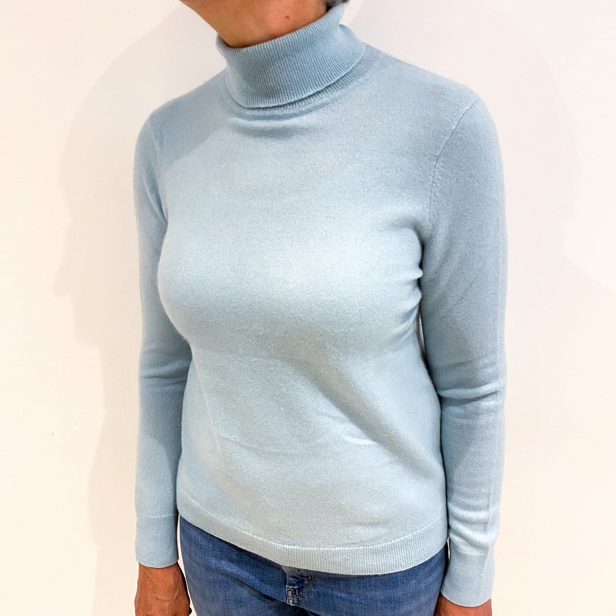 Opal Blue Cashmere Polo Neck Jumper Medium