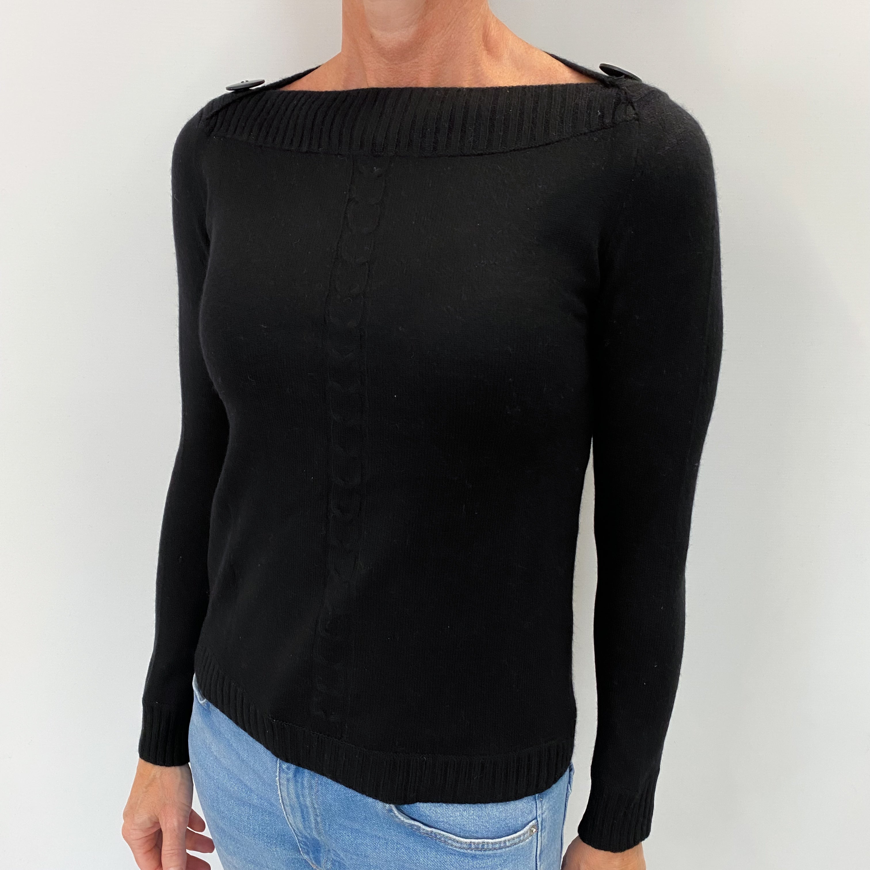 Black Cashmere Boat Neck Jumper Small