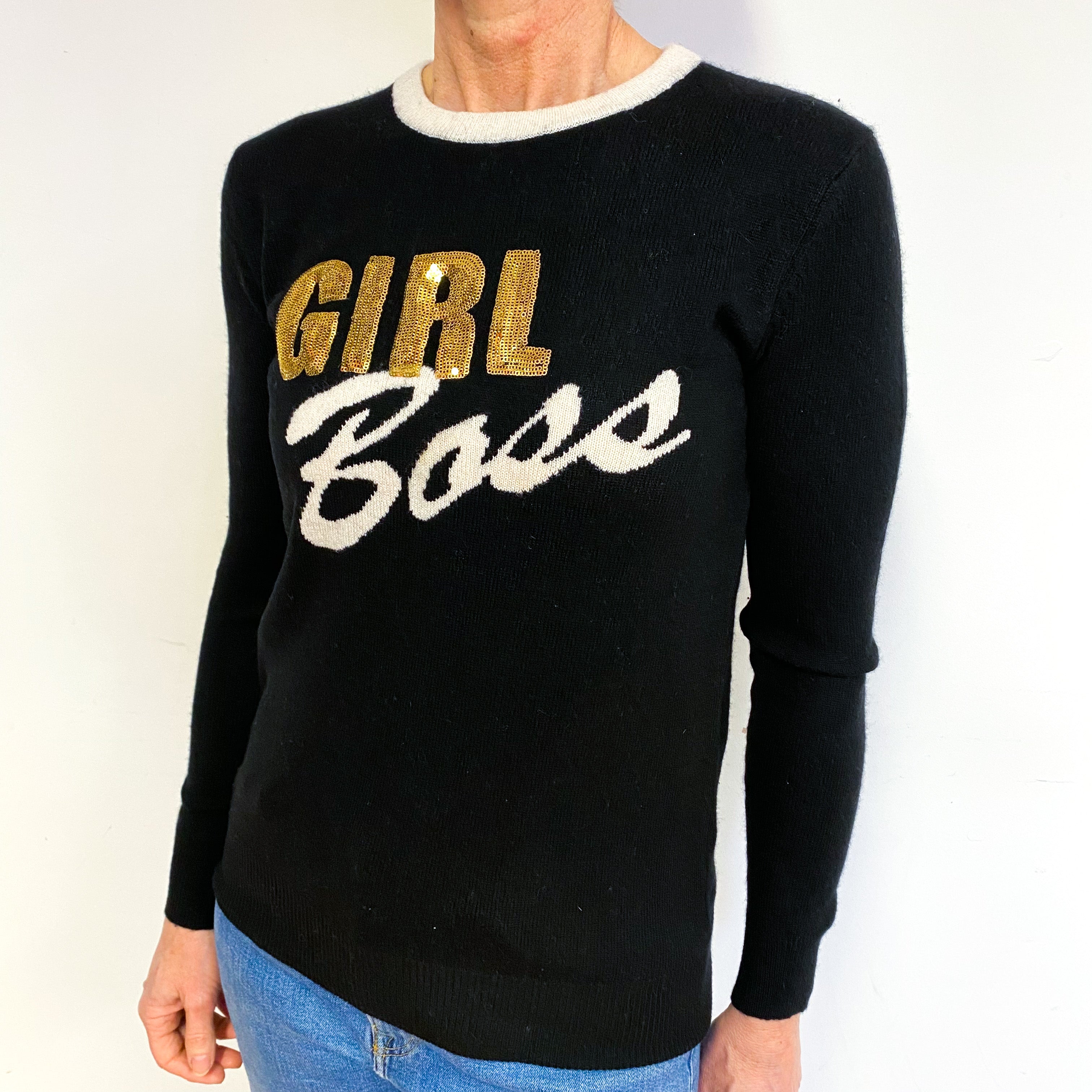 Black Cashmere Crew Neck Jumper Medium