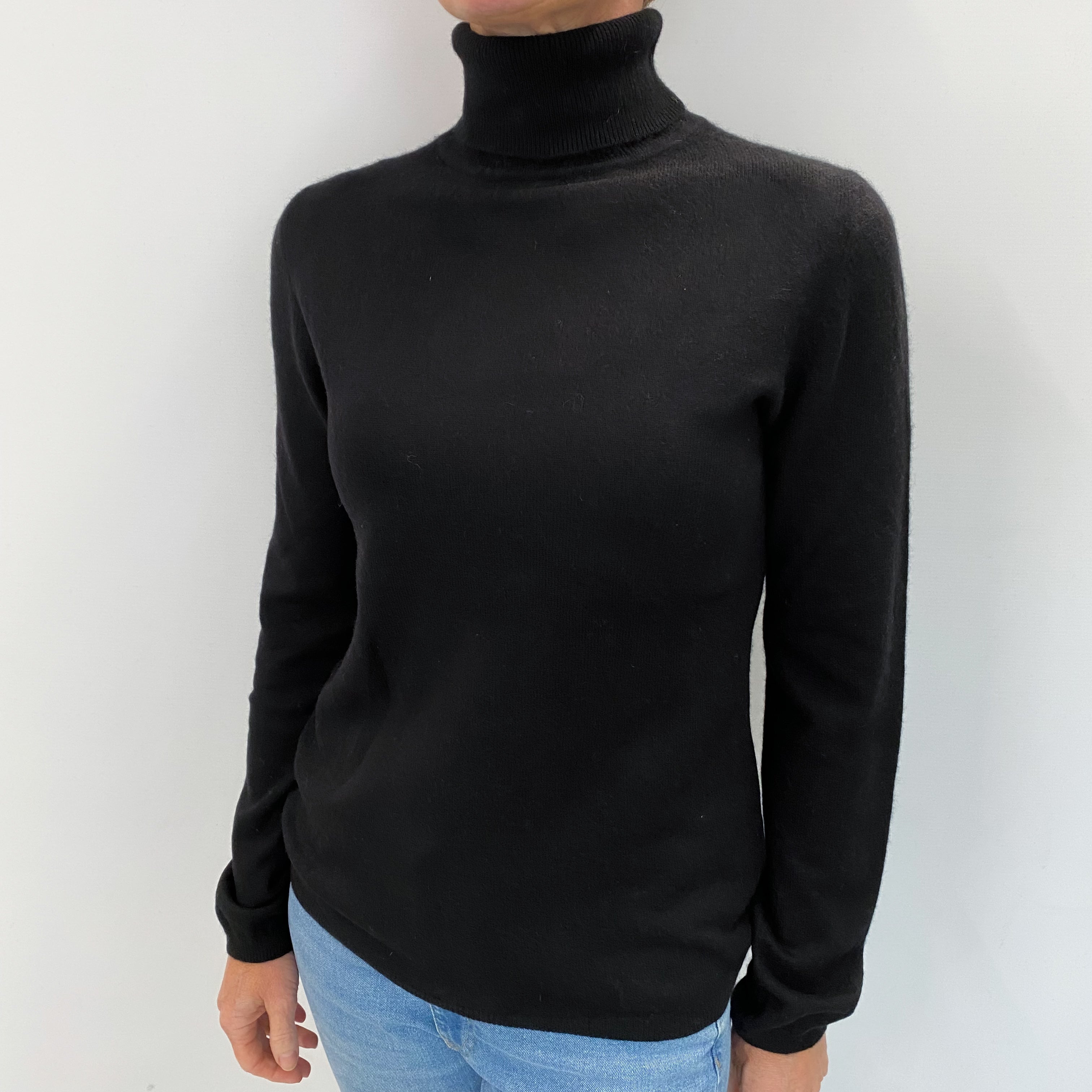 Black Cashmere Polo Neck Jumper Small
