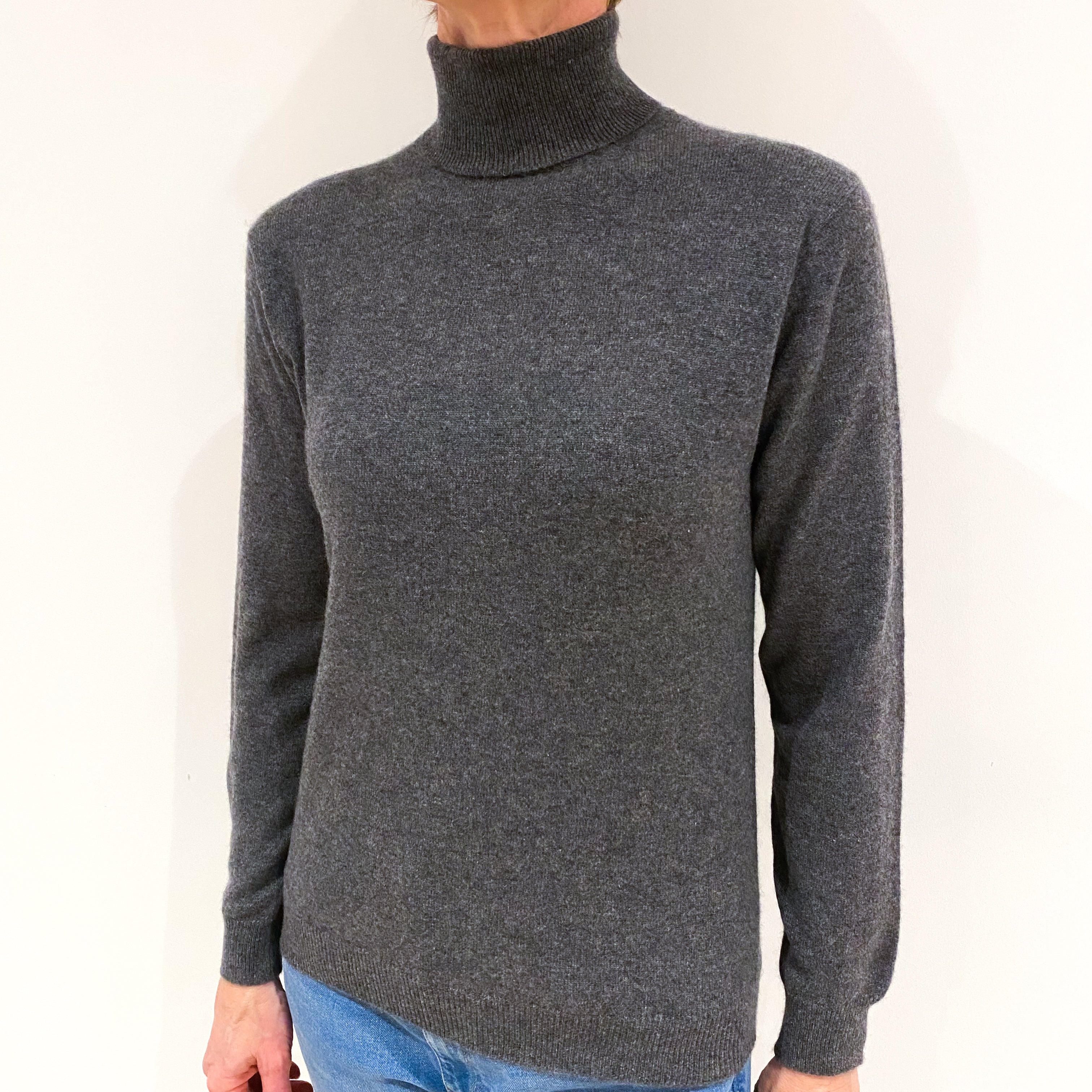 Slate Grey Cashmere Polo Neck Jumper Small