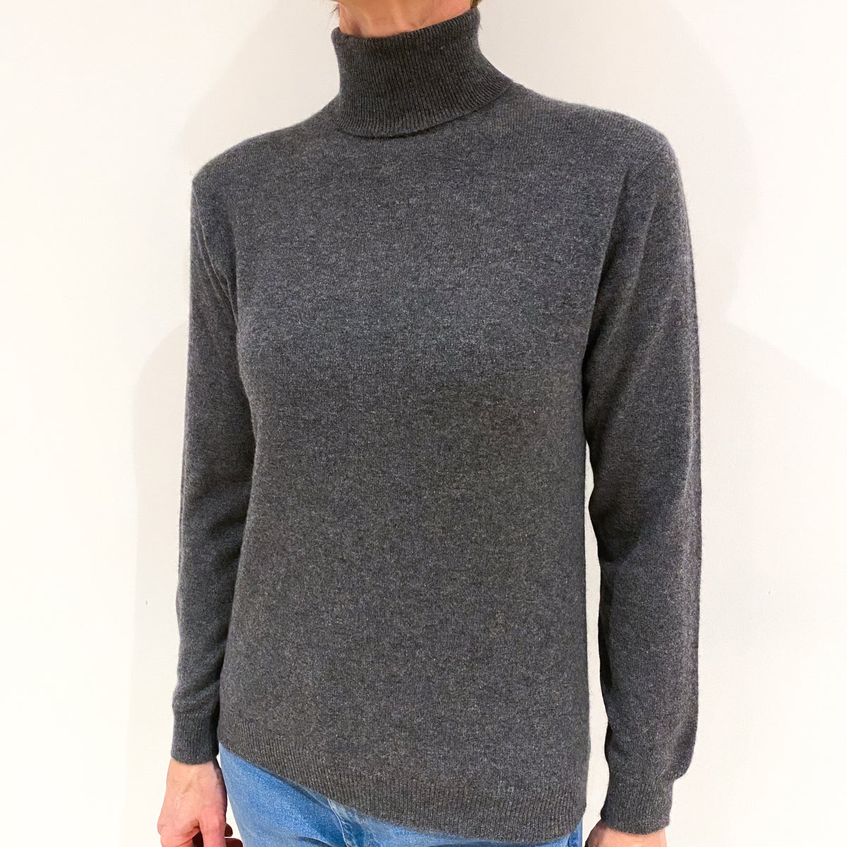 Slate Grey Cashmere Polo Neck Jumper Small