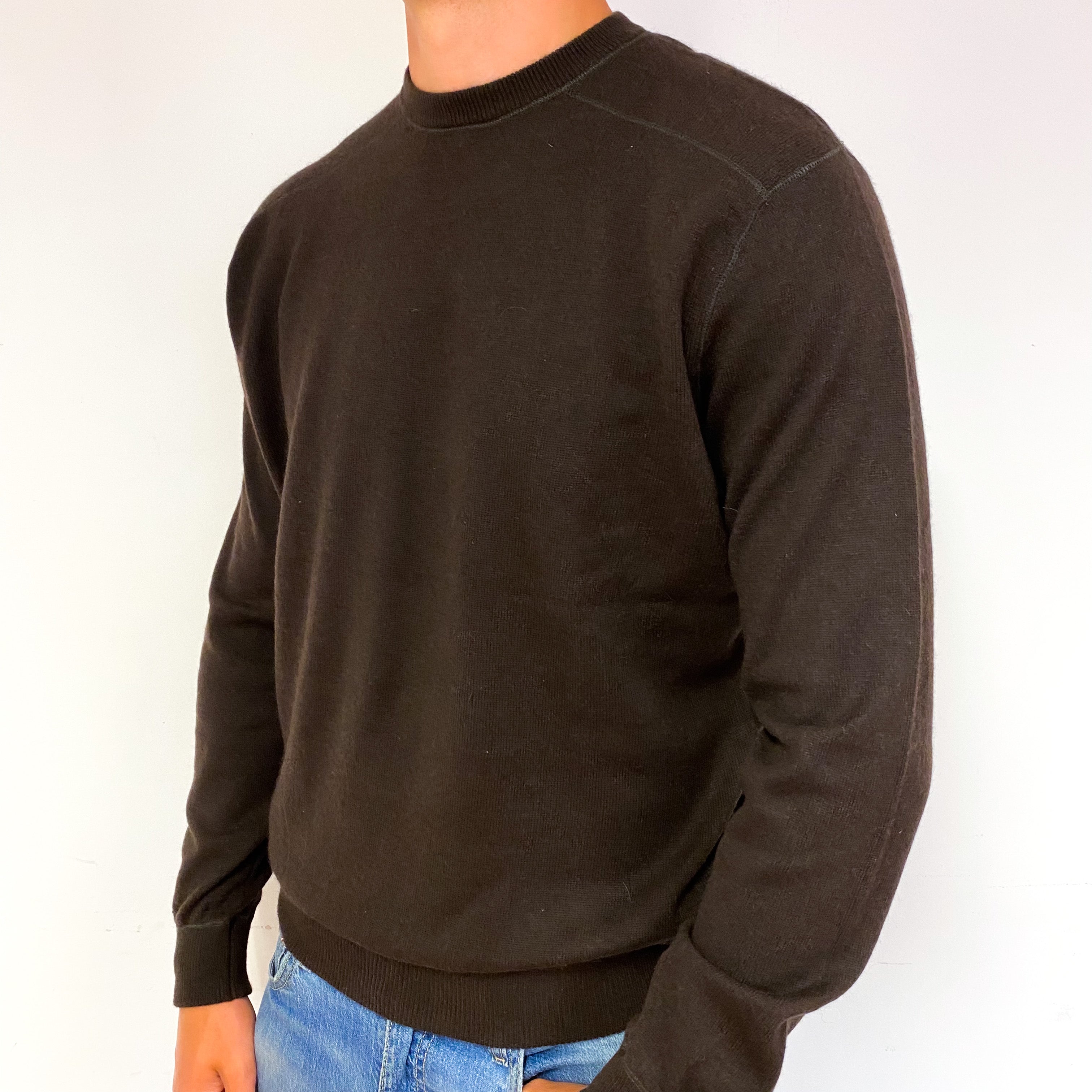 Men's Chocolate Brown Cashmere Crew Neck Jumper Extra Large