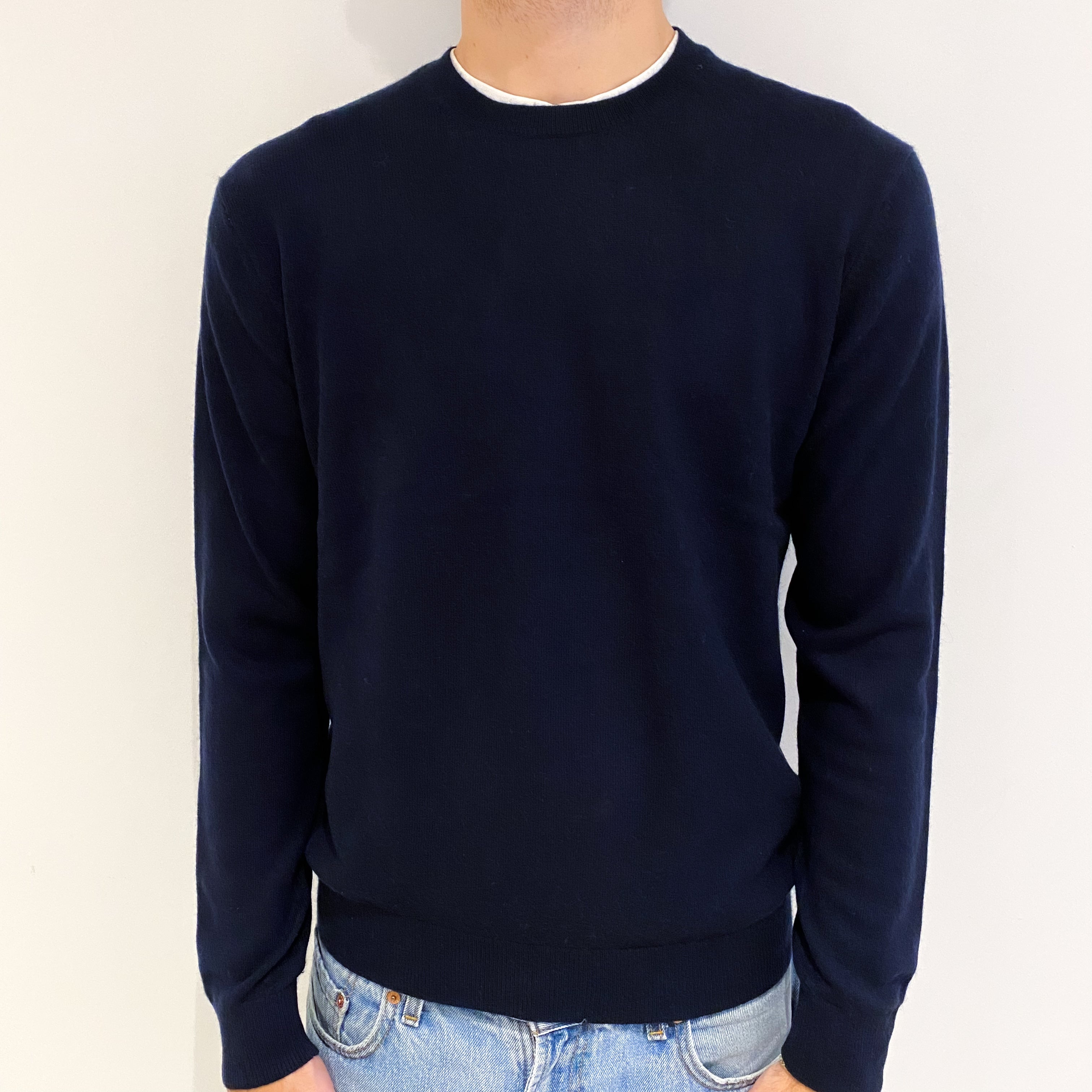 Men's Navy Blue Cashmere Crew Neck Jumper Large