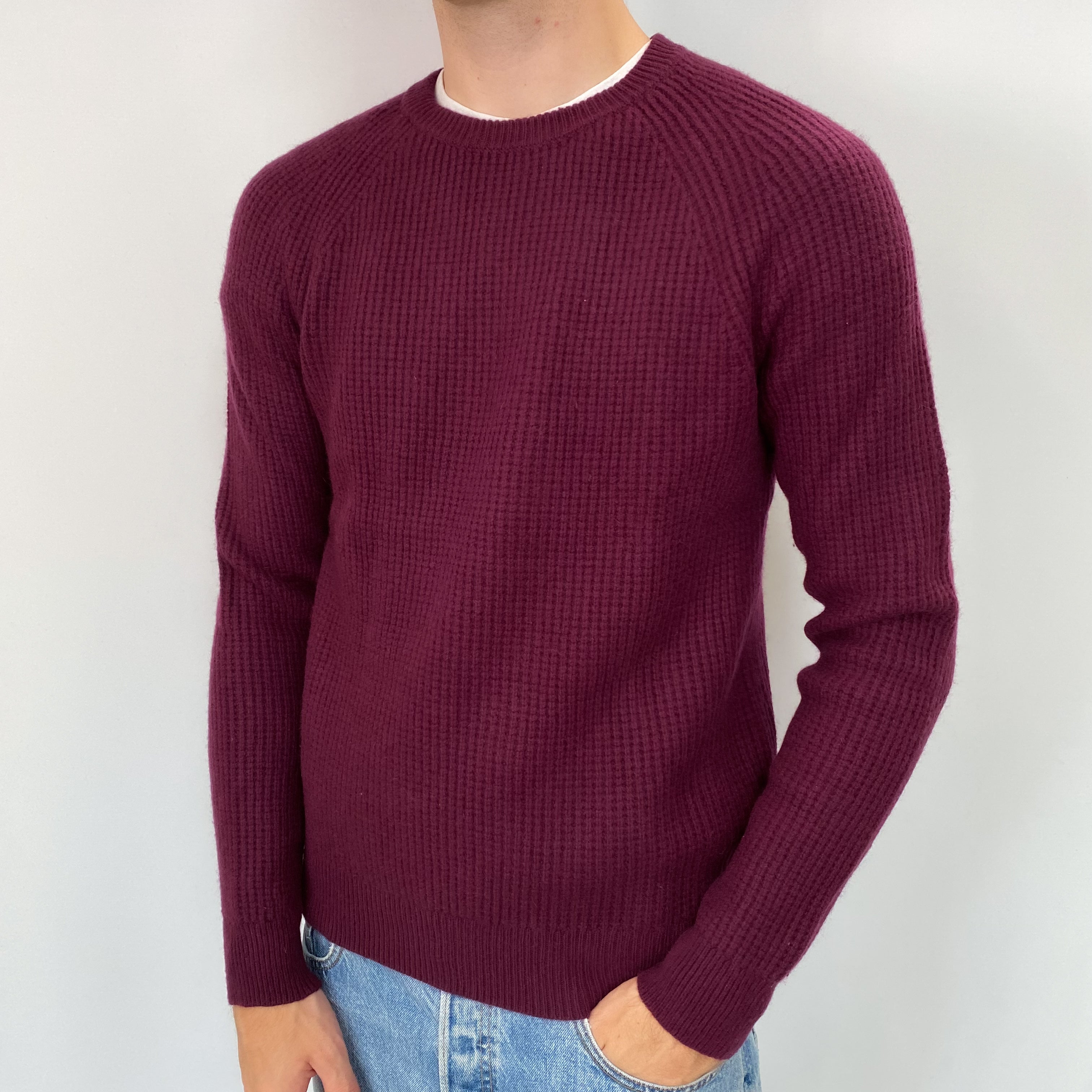 Men's Mulberry Red Cashmere Crew Neck Jumper Medium