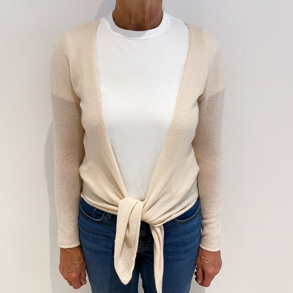 Clotted Cream Lightweight Cashmere Tie Front Cardigan Medium