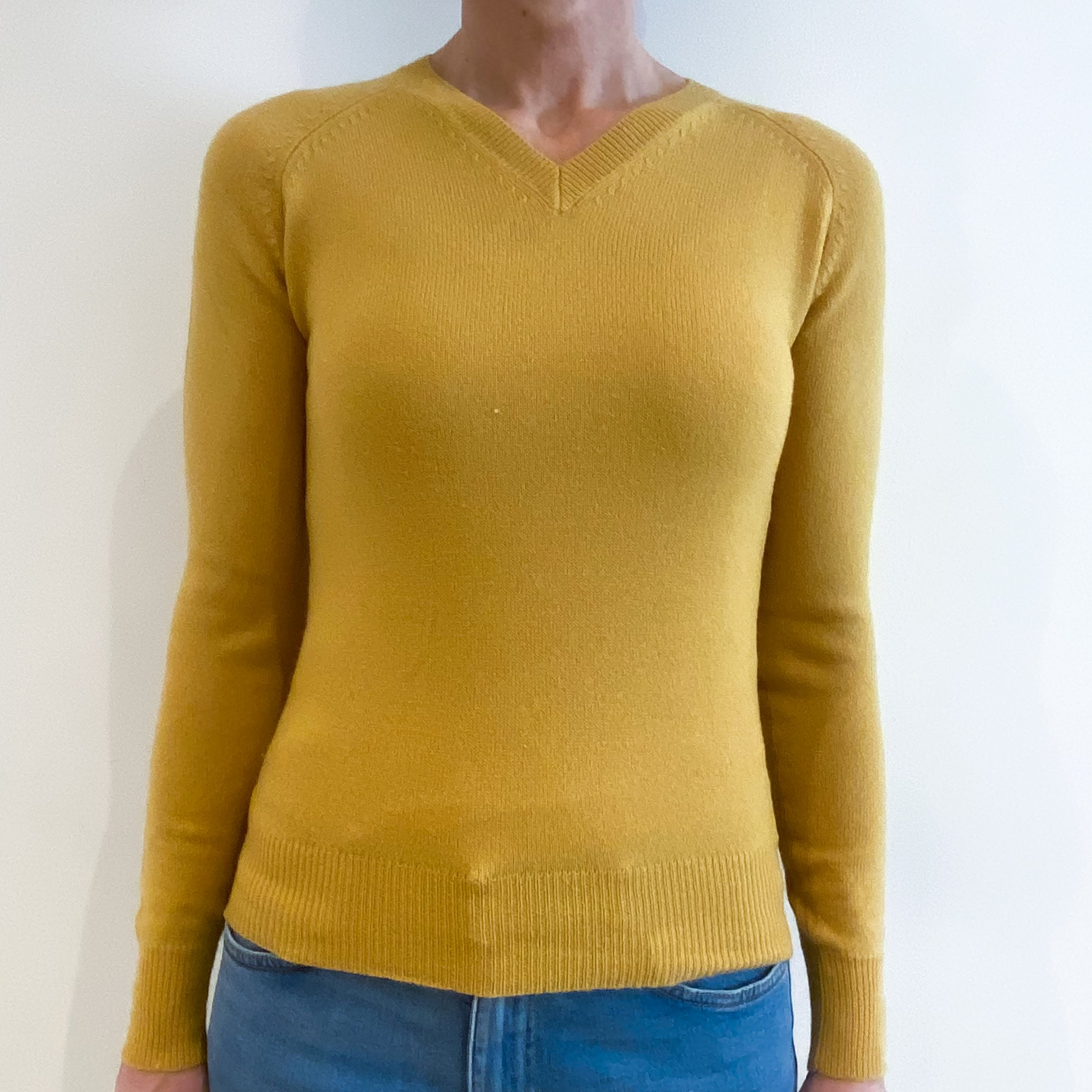 Sunflower Yellow Cashmere V Neck Jumper Small