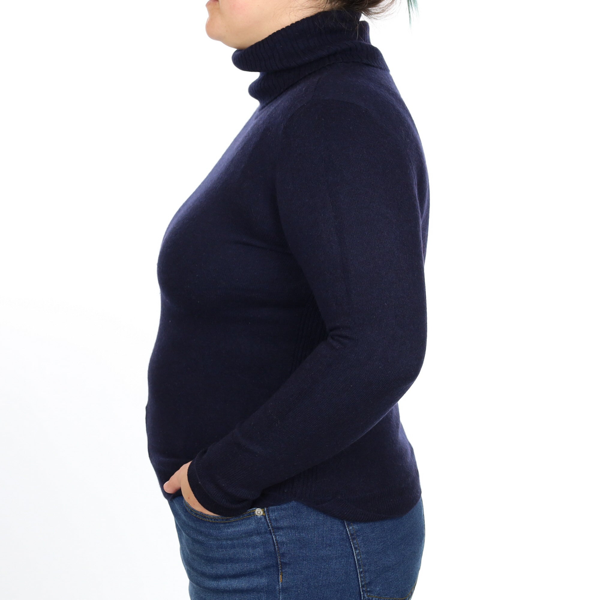 Navy Blue Cashmere Polo Neck Jumper Large