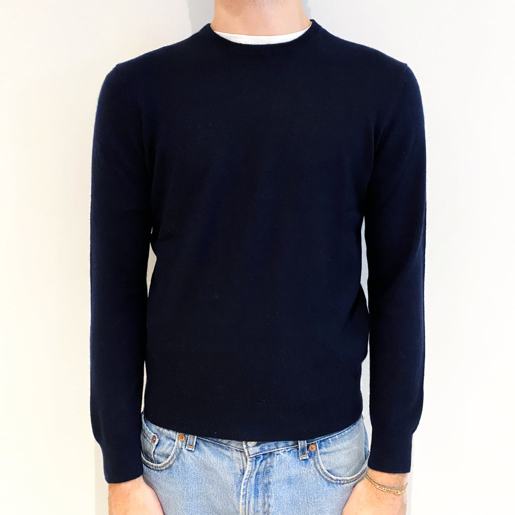 Men's Navy Blue Cashmere Crew Neck Jumper Medium